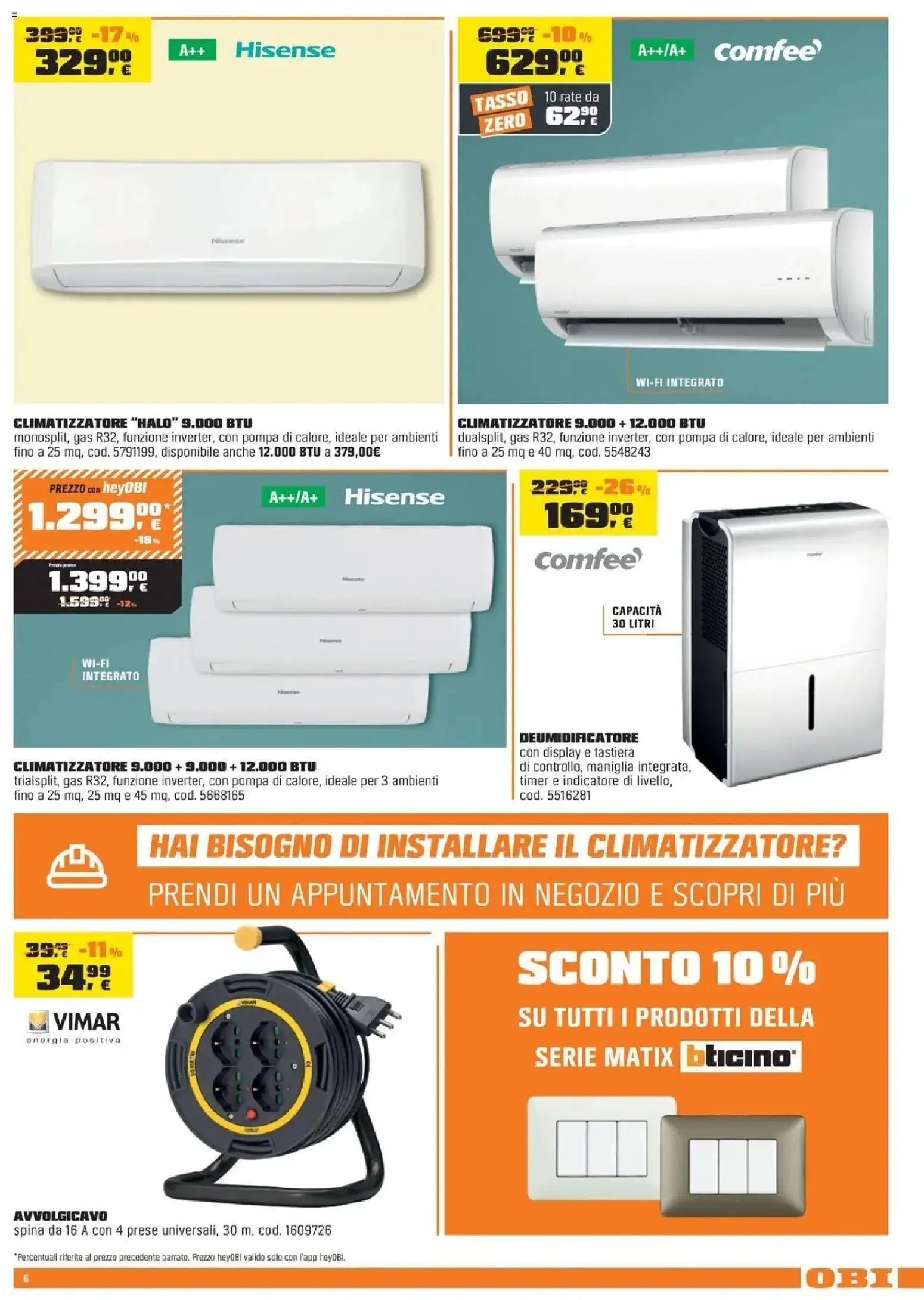Volantino OBI del 03.04.2026 | Pagina: 6 | Prodotti: Climatizzatore, Deumidificatore, Tastiera