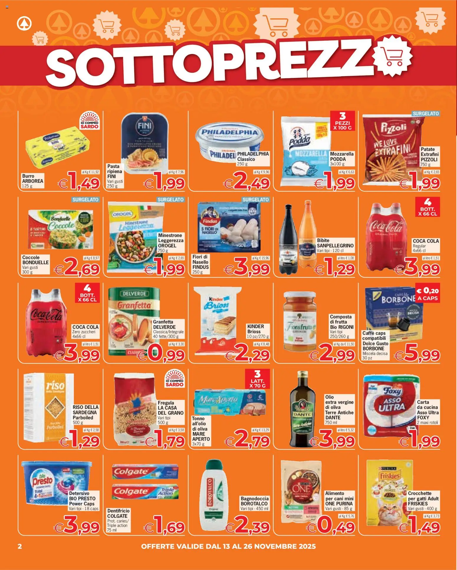 Volantino Despar del 13.11.2025 | Pagina: 2 | Prodotti: Olio, Bibite, Nasello, Coca Cola