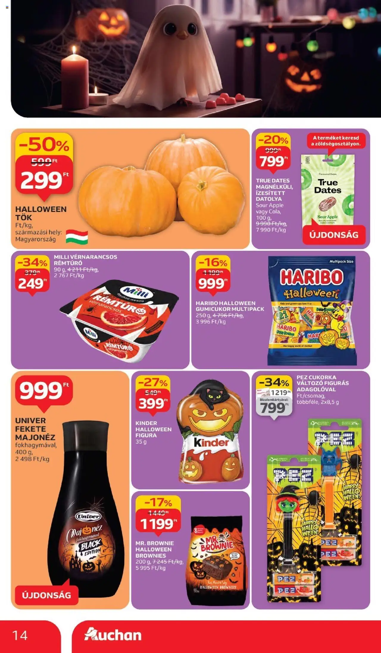 Auchan akciós ujság - amely érvényes a következő dátumtól: 02.10.2025 | Oldal: 14 | Termékek: Datolya, Gumicukor, Cukorka, Brownie