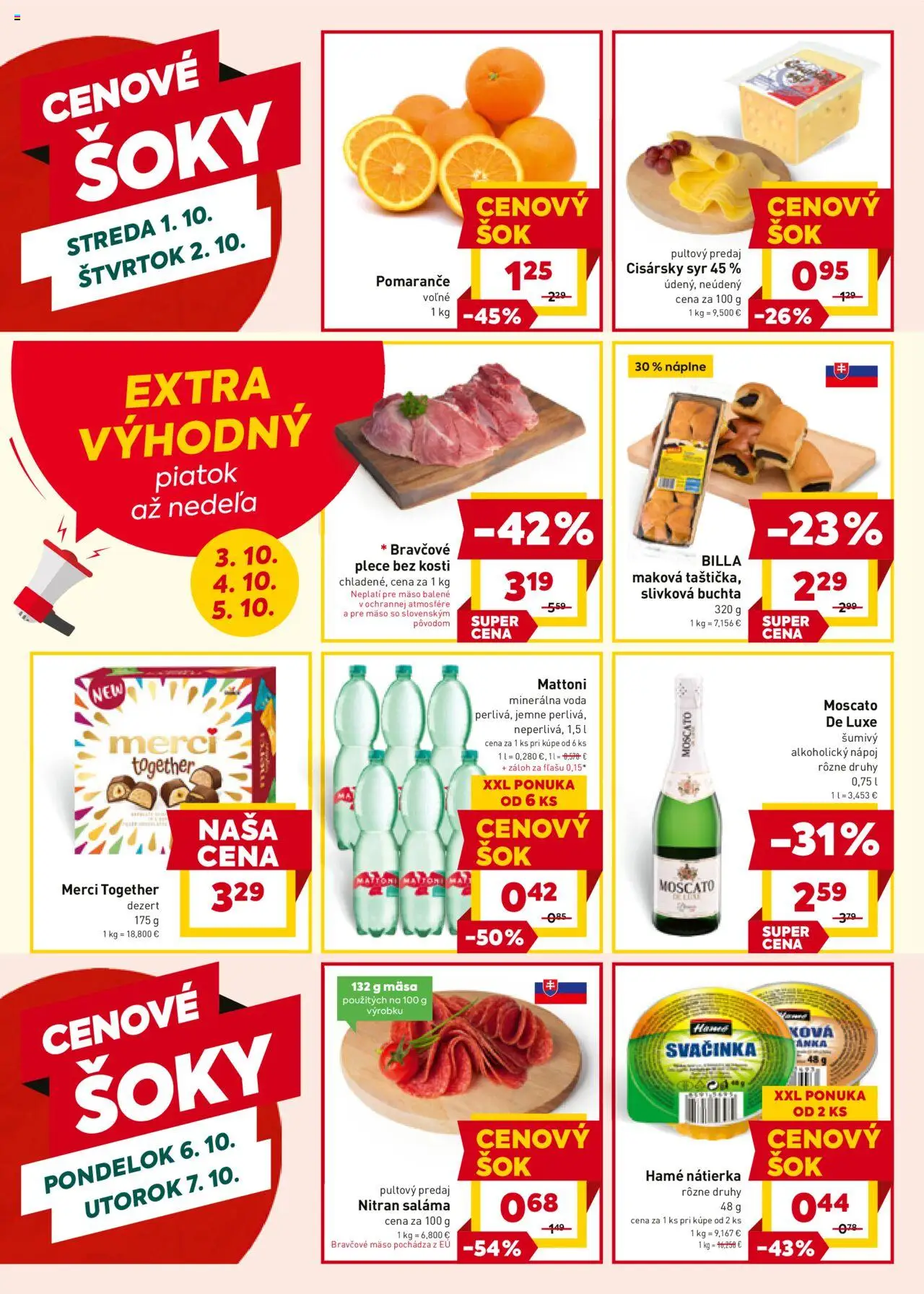 Nové Billa akcie – leták je platný od 01.10.2025 | Strana: 20 | Produkty: Syr, Pomaranče, Merci, Bravčové plece