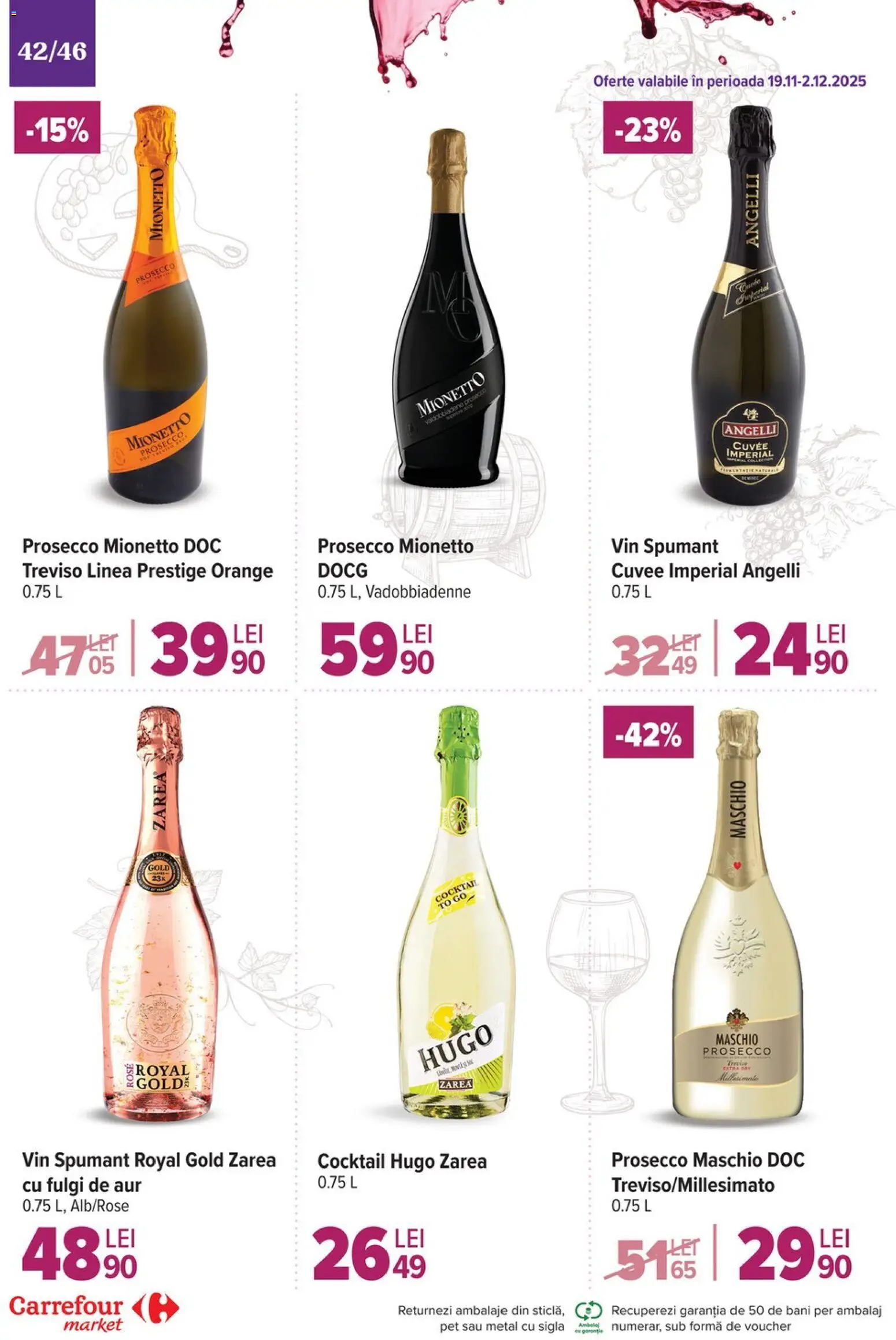 Noul catalog Carrefour – valabil de la 19.11.2025 | Pagină: 42 | Produse: Prosecco, Vin, Cocktail, Fulgi