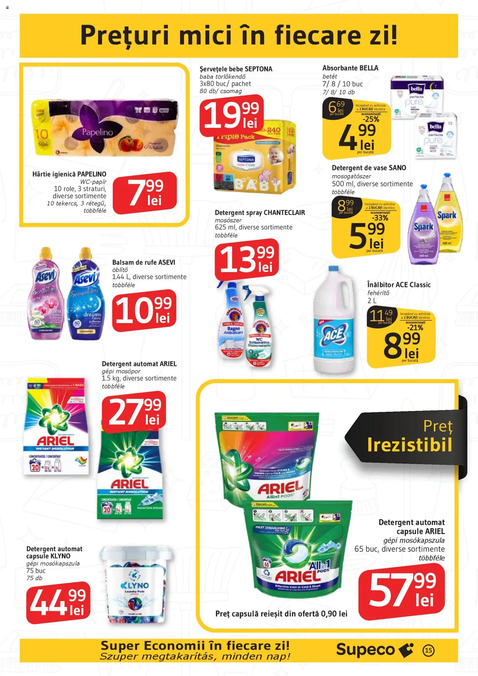 Noul catalog Supeco – valabil de la 12.03.2026 | Pagină: 15 | Produse: Detergent de vase, Kedi Ödül Oyuncakları, Mici, Balsam