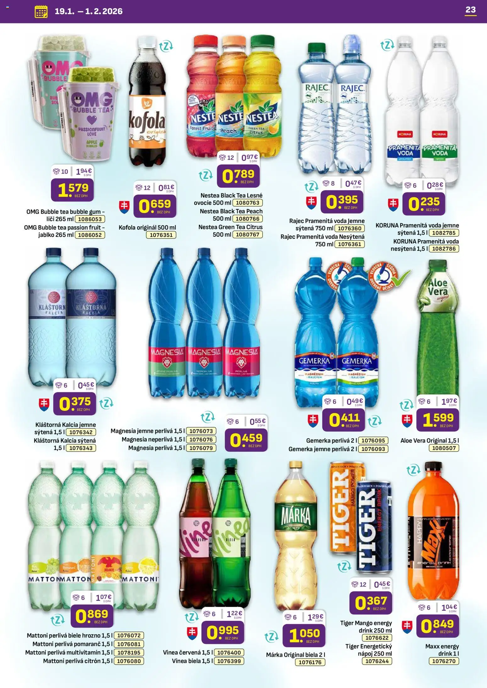 Nové Libex akcie – leták je platný od 19.01.2026 | Strana: 23 | Produkty: Rajec, Magnesia, Mattoni, Voda