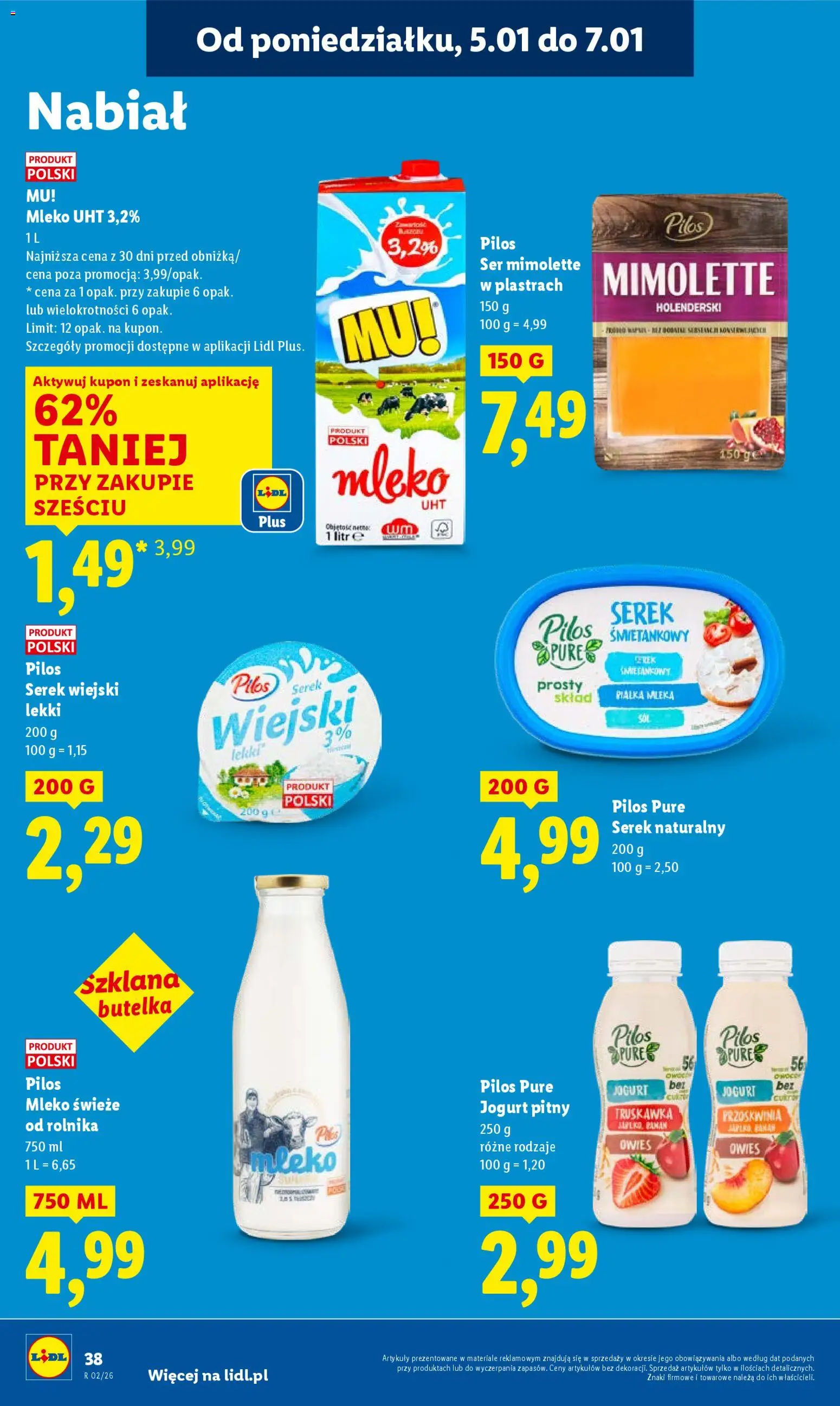 Lidl Gazetka od 05.01.2026 | Strona: 40 | Produkty: Serek wiejski, Mleko, Jogurt, Serek wiejski lekki