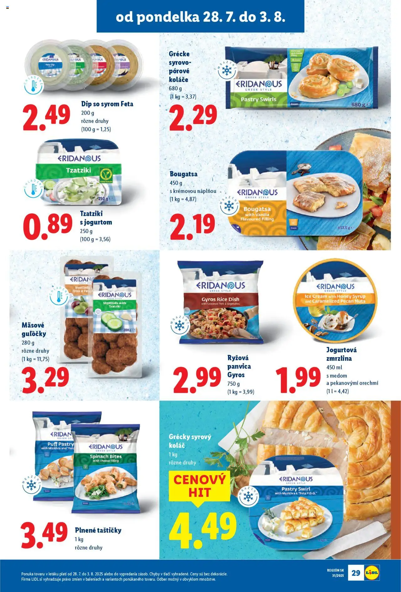 Lidl leták │ platný od 28.07.2025 | Strana: 29 | Produkty: Feta, Zmrzlina, Koláč, Panvica