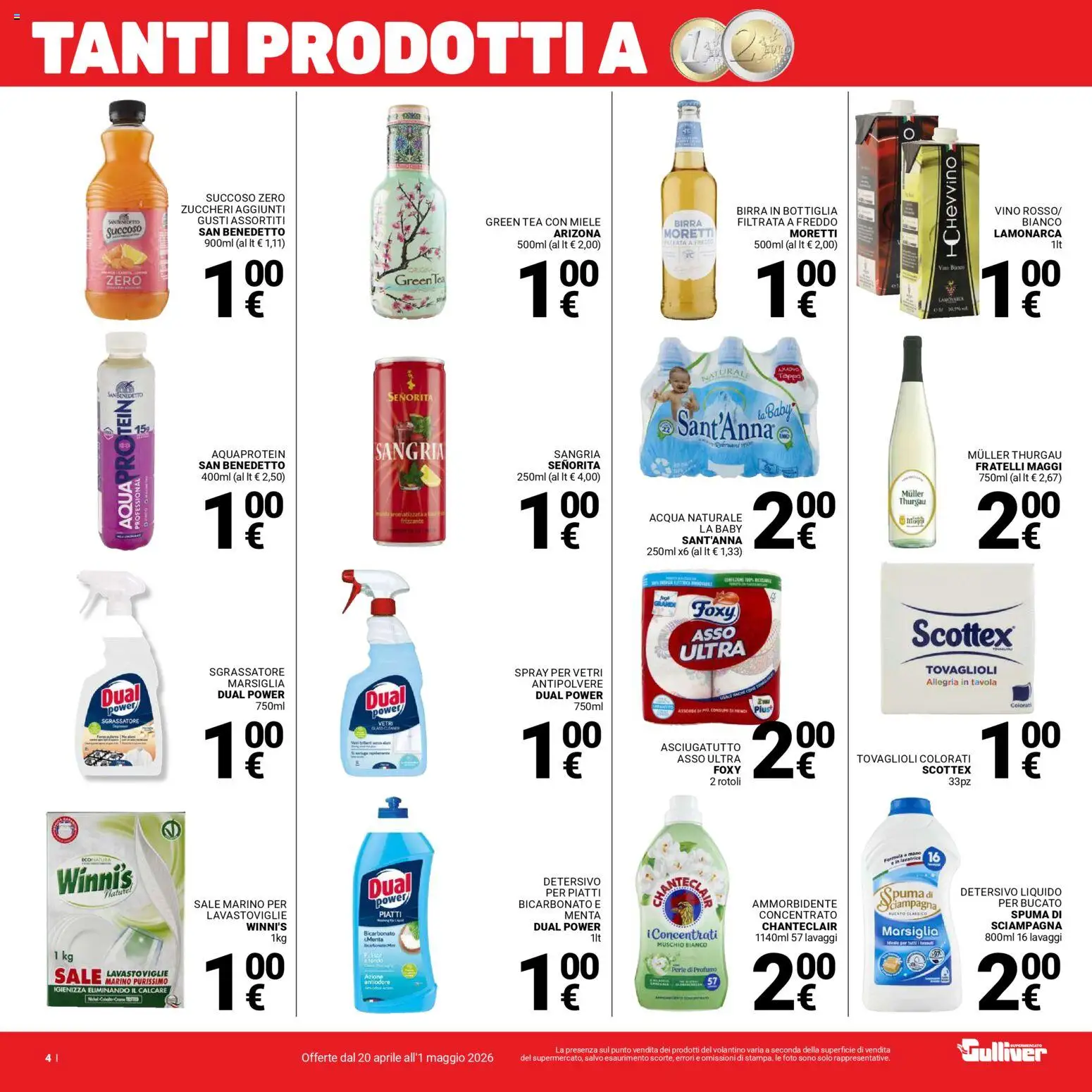 Volantino Gulliver del 20.04.2026 | Pagina: 4 | Prodotti: Bicarbonato, Acqua, Sale, Bottiglia