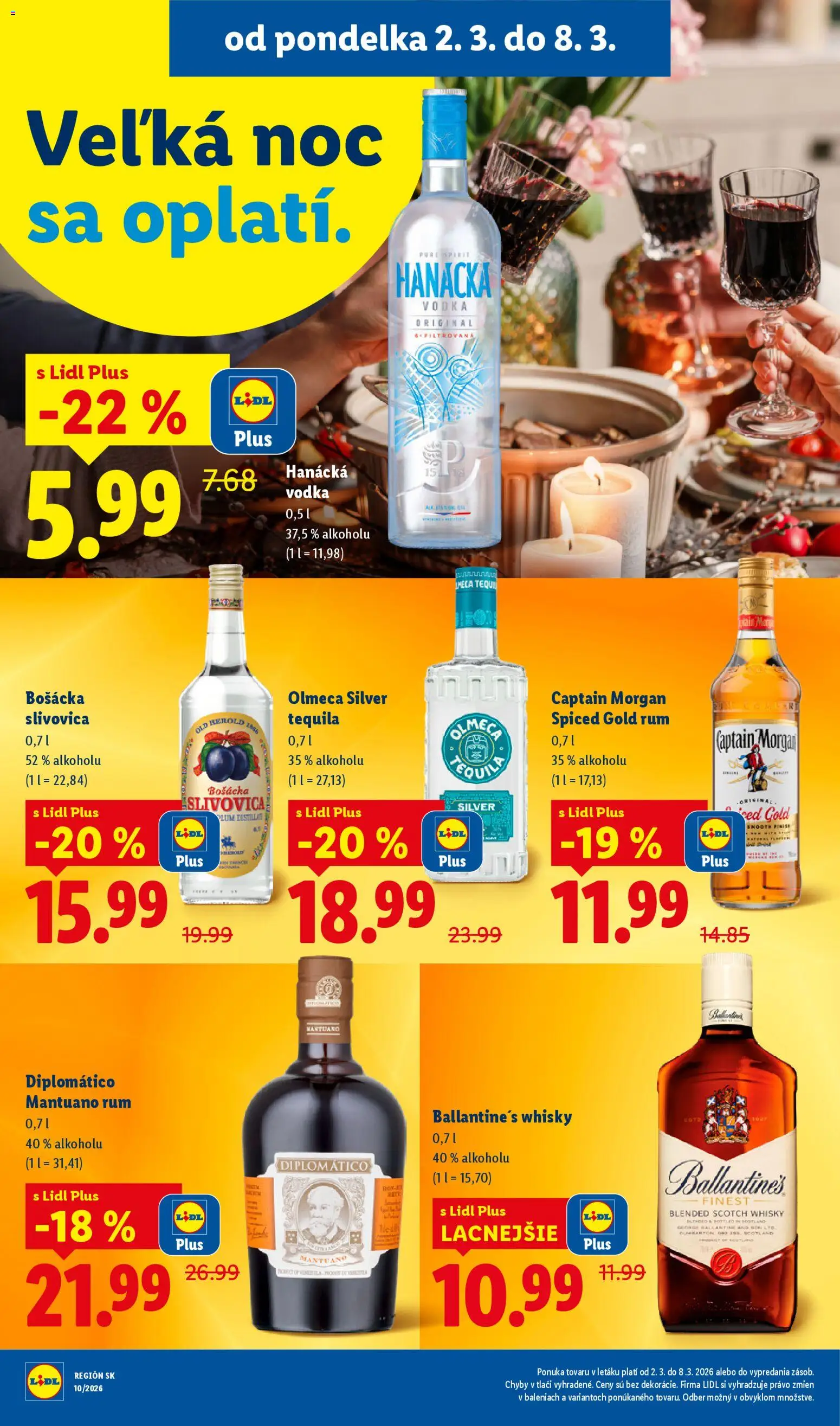 Nové Lidl akcie – leták je platný od 02.03.2026 | Strana: 44 | Produkty: Bošácka slivovica, Captain Morgan, Slivovica, Tequila