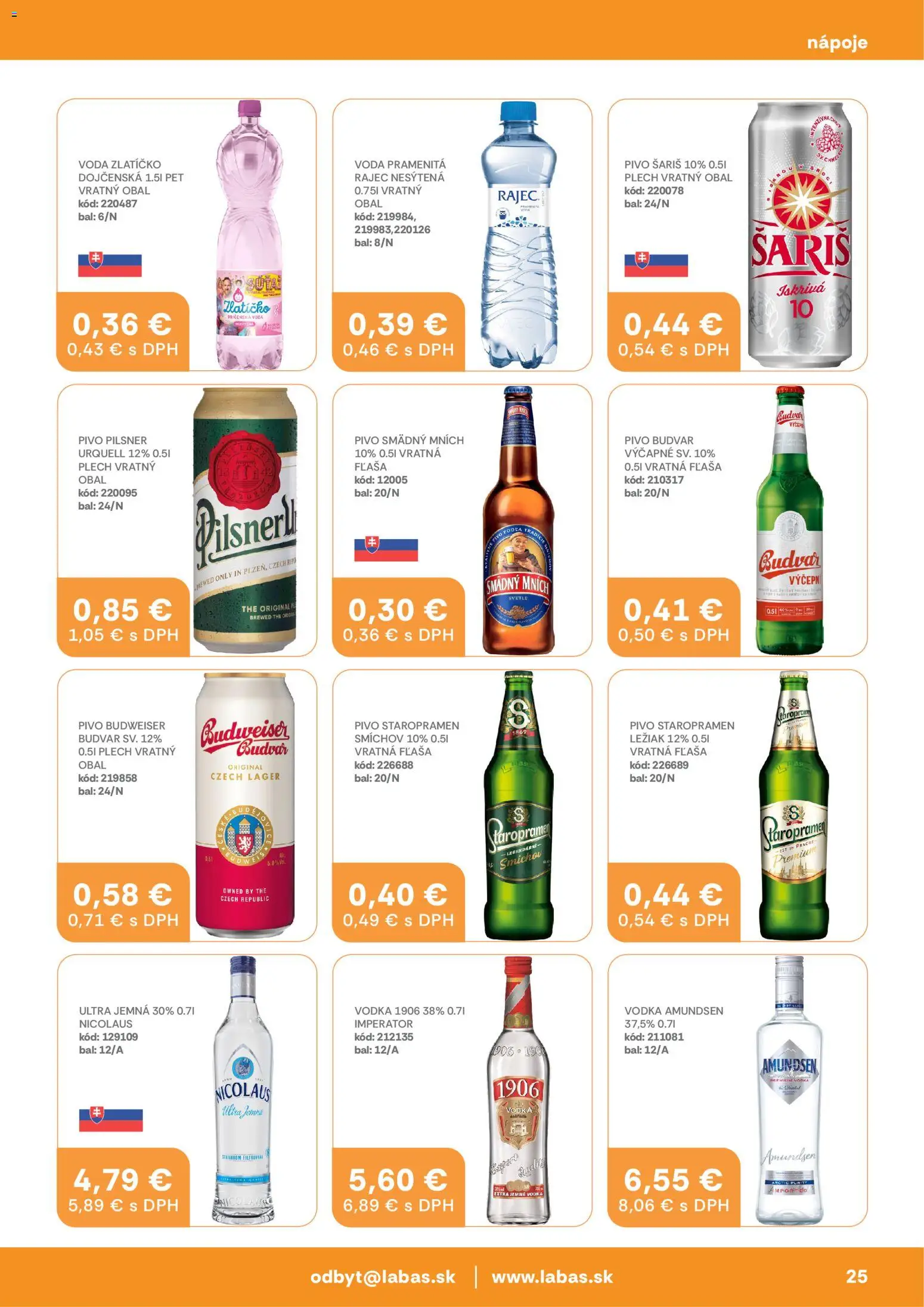 Nové Labaš akcie – leták je platný od 10.04.2026 | Strana: 25 | Produkty: Pivo, Rajec, Smädný Mních, Vodka