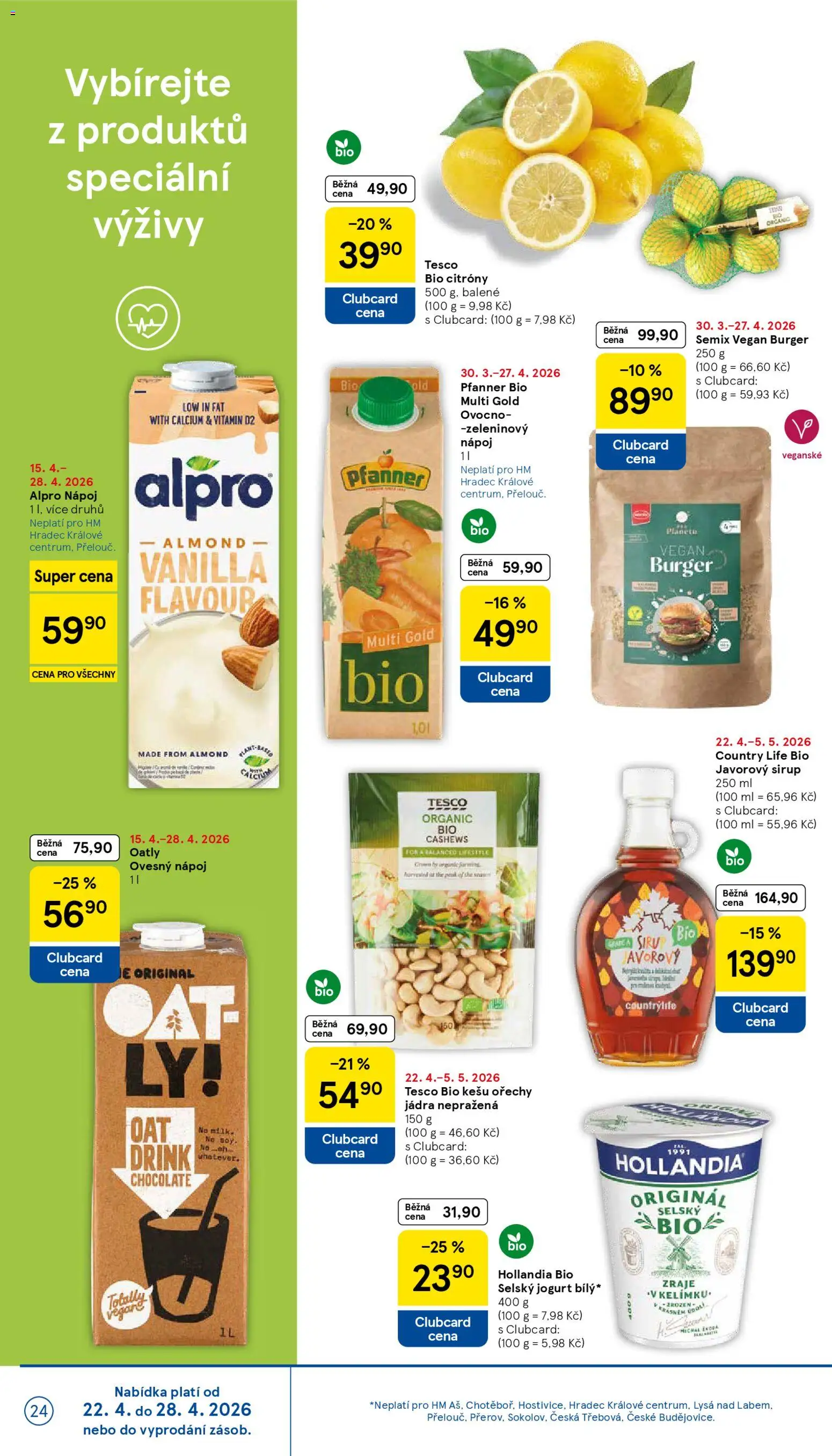 Tesco leták - Hypermarket od 22.04.2026 | Strana: 24 | Produkty: Kešu ořechy, Vegan, Jogurt, Alpro