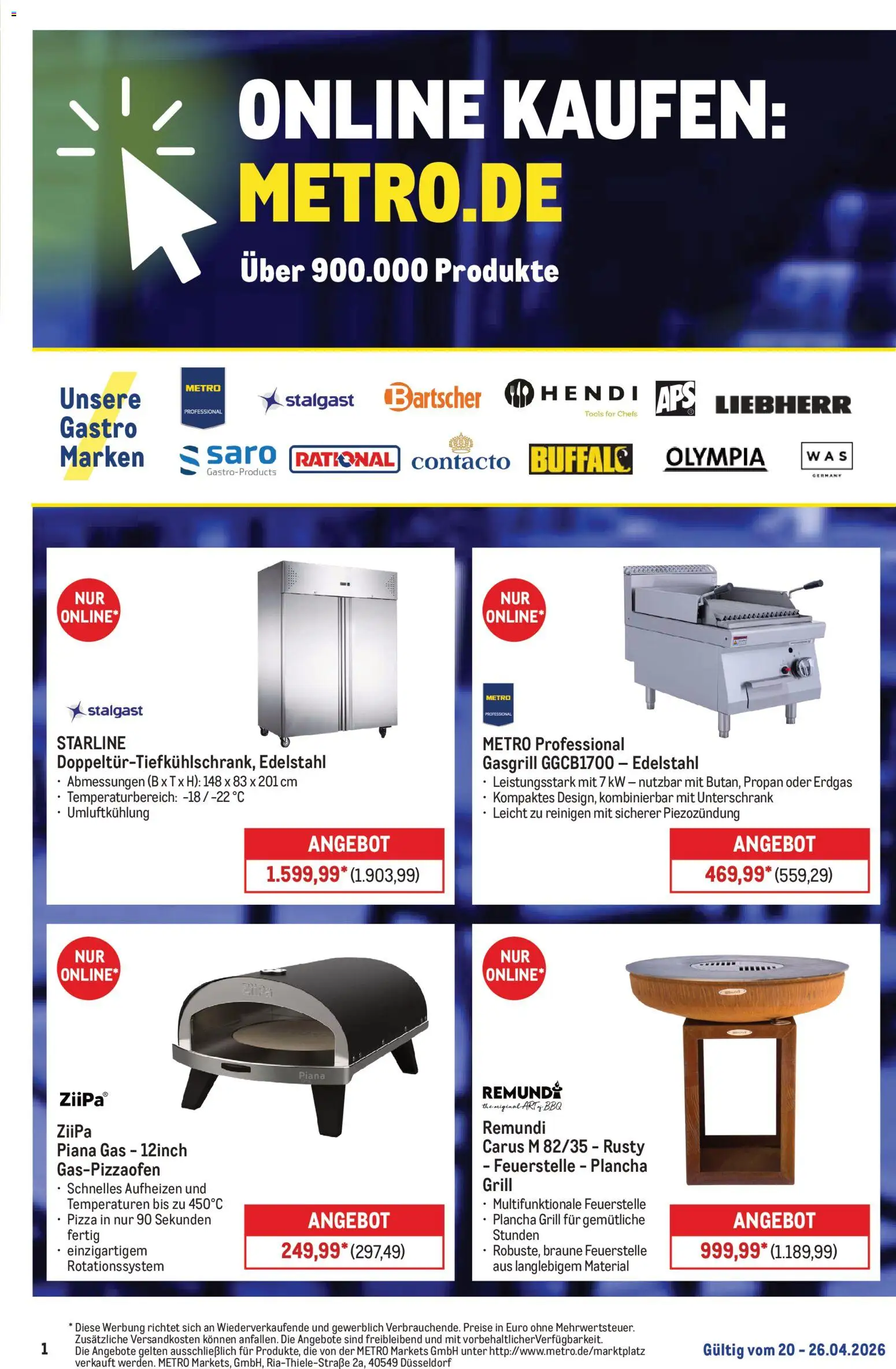 Metro Online: Wochen-Angebote – gültig ab 20.04.2026 | Seite: 1 | Produkte: Liebherr, Grill, Unterschrank, Pizza