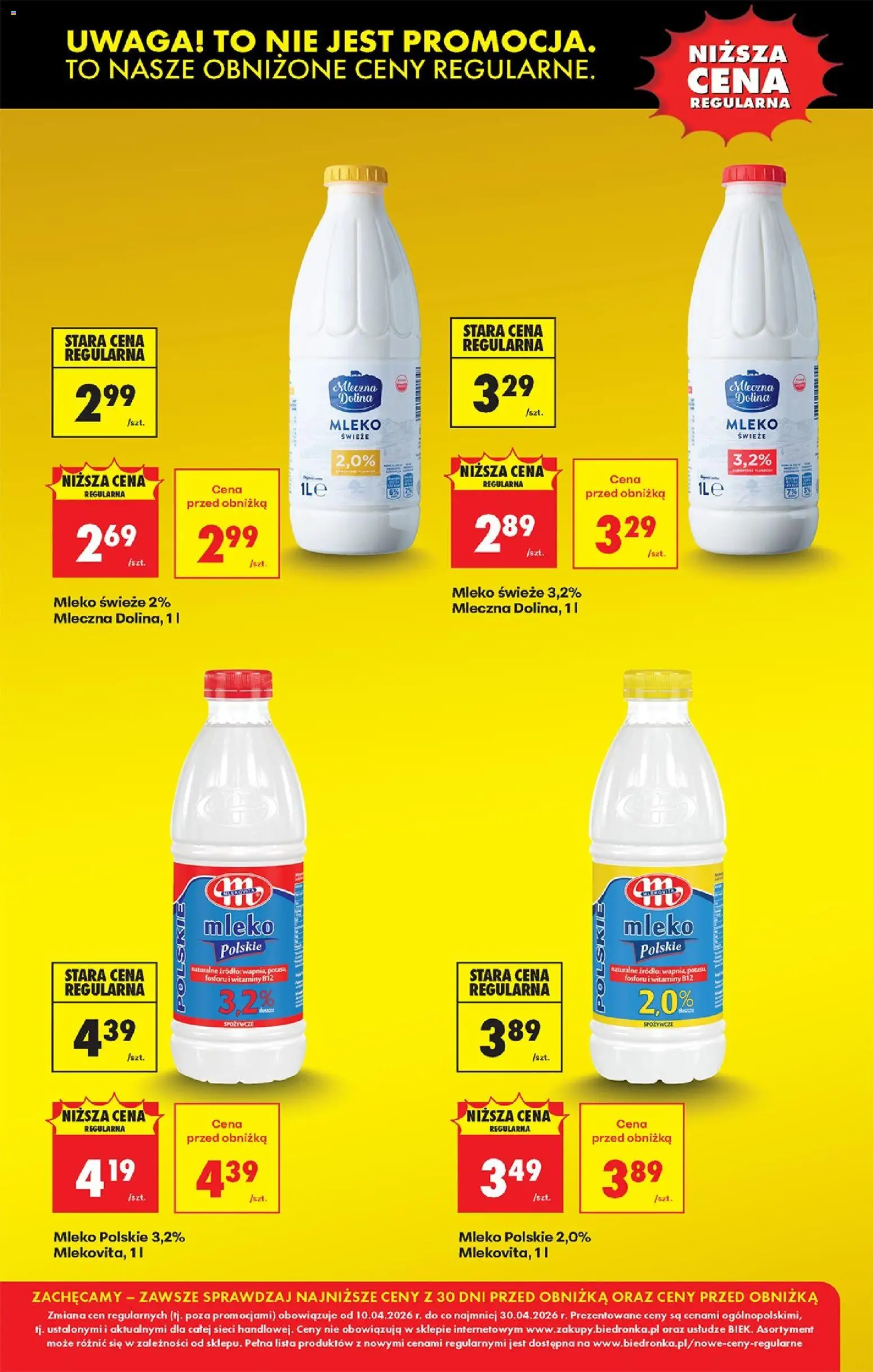 Biedronka gazetka - Obnizamy ceny regularne od 10.04.2026 | Strona: 2 | Produkty: Mleko