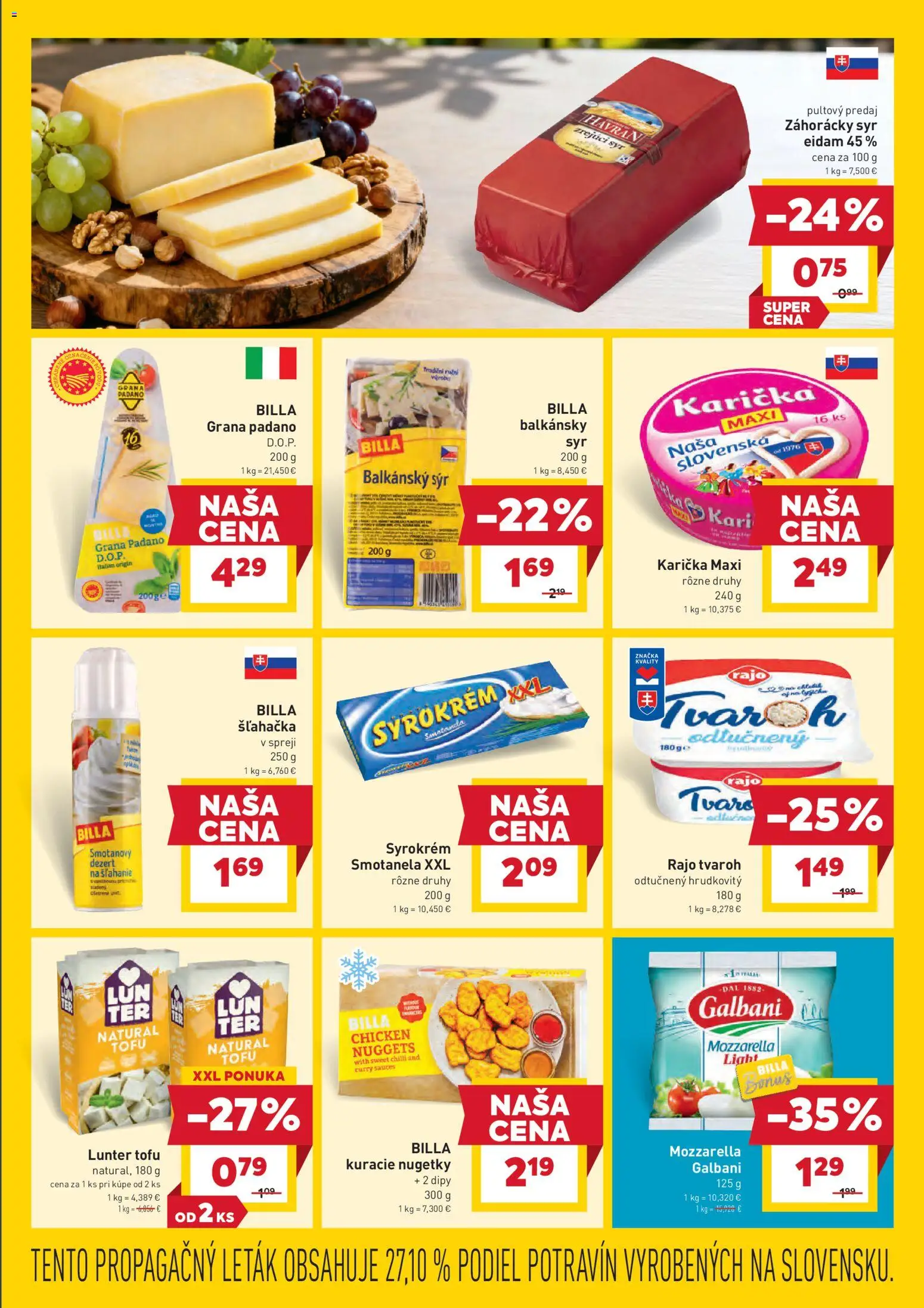 Nové Billa akcie – leták je platný od 28.01.2026 | Strana: 11 | Produkty: Eidam, Tofu, Balkánsky syr, Šľahačka