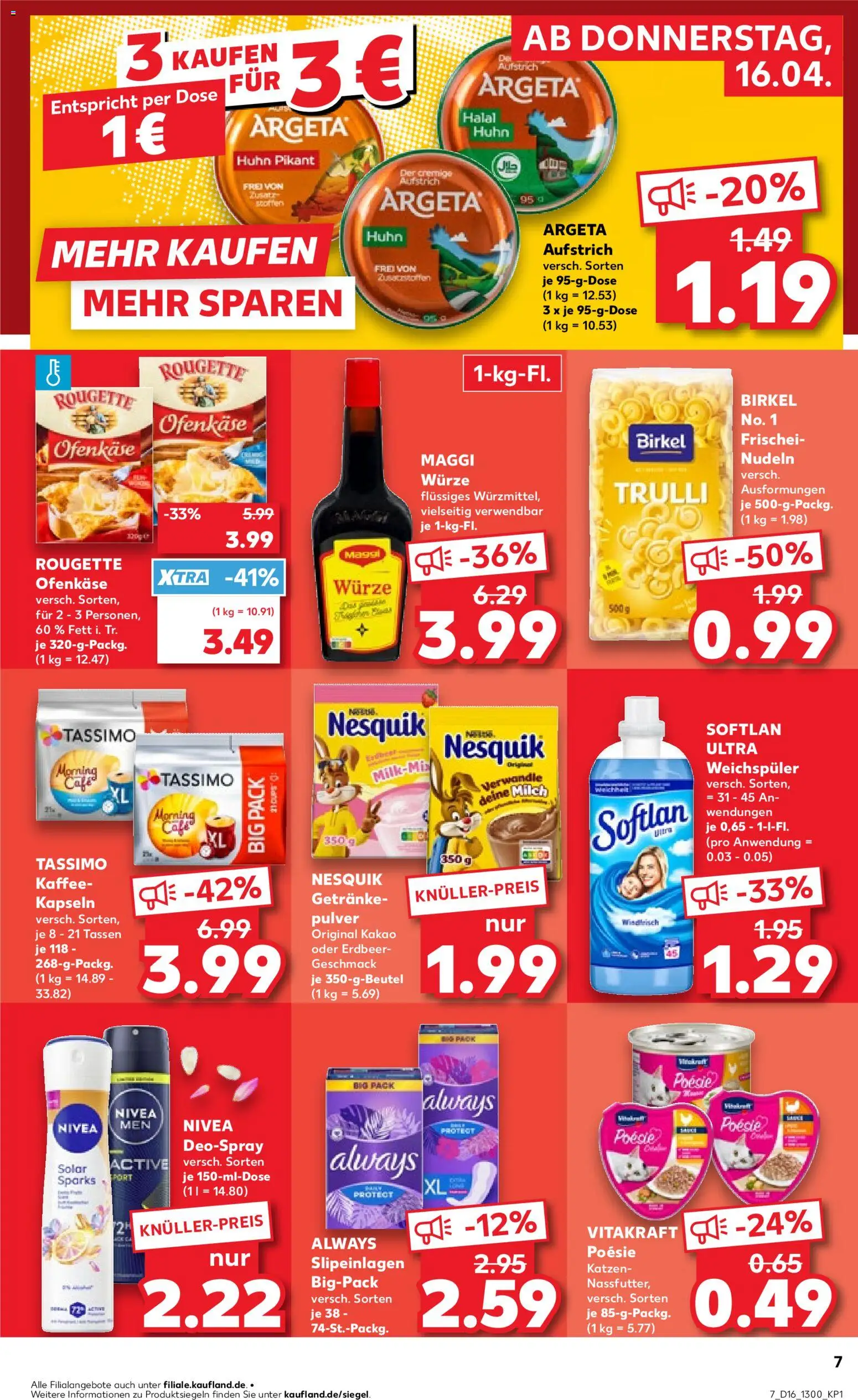 Kaufland Prospekt Köln	 – gültig ab 16.04.2026 | Seite: 7 | Produkte: Maggi, Milch, Weichspüler, Nudeln