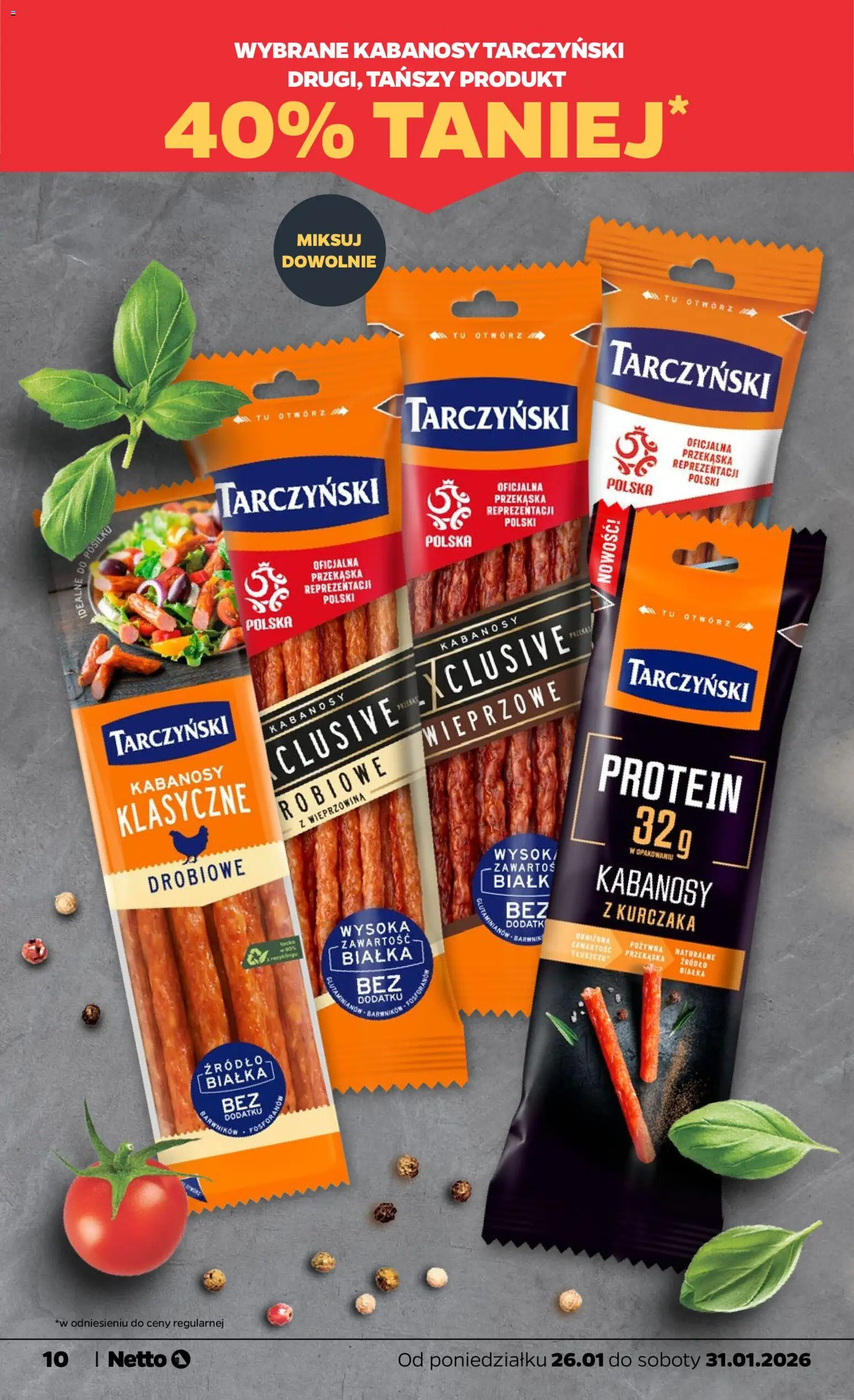 Netto gazetka - Spożywcza od 26.01.2026 | Strona: 10 | Produkty: Kabanosy z kurczaka, Kabanosy, Wieprzowina