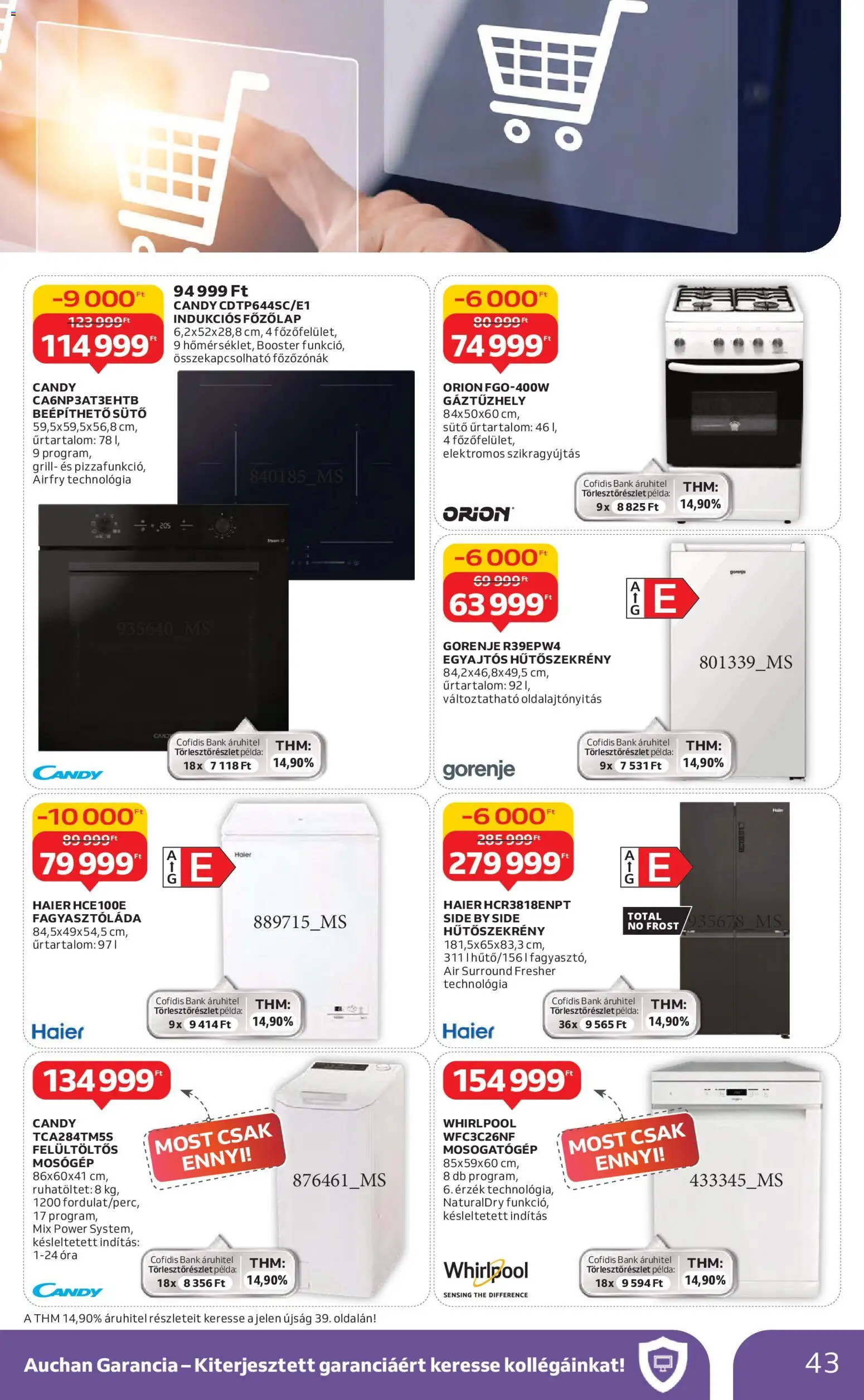Auchan akciós ujság - amely érvényes a következő dátumtól: 22.01.2026 | Oldal: 43 | Termékek: Hűtőszekrény, Főzőlap, Grill, Indukciós főzőlap
