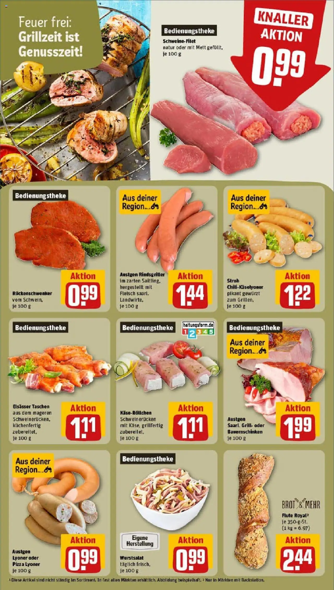 Rewe prospekt Saarbrücken / Klarenthal	 - gültig ab dem 20.07.2025 | Seite: 19 | Produkte: Schweinefilet, Chili, Brot, Pizza