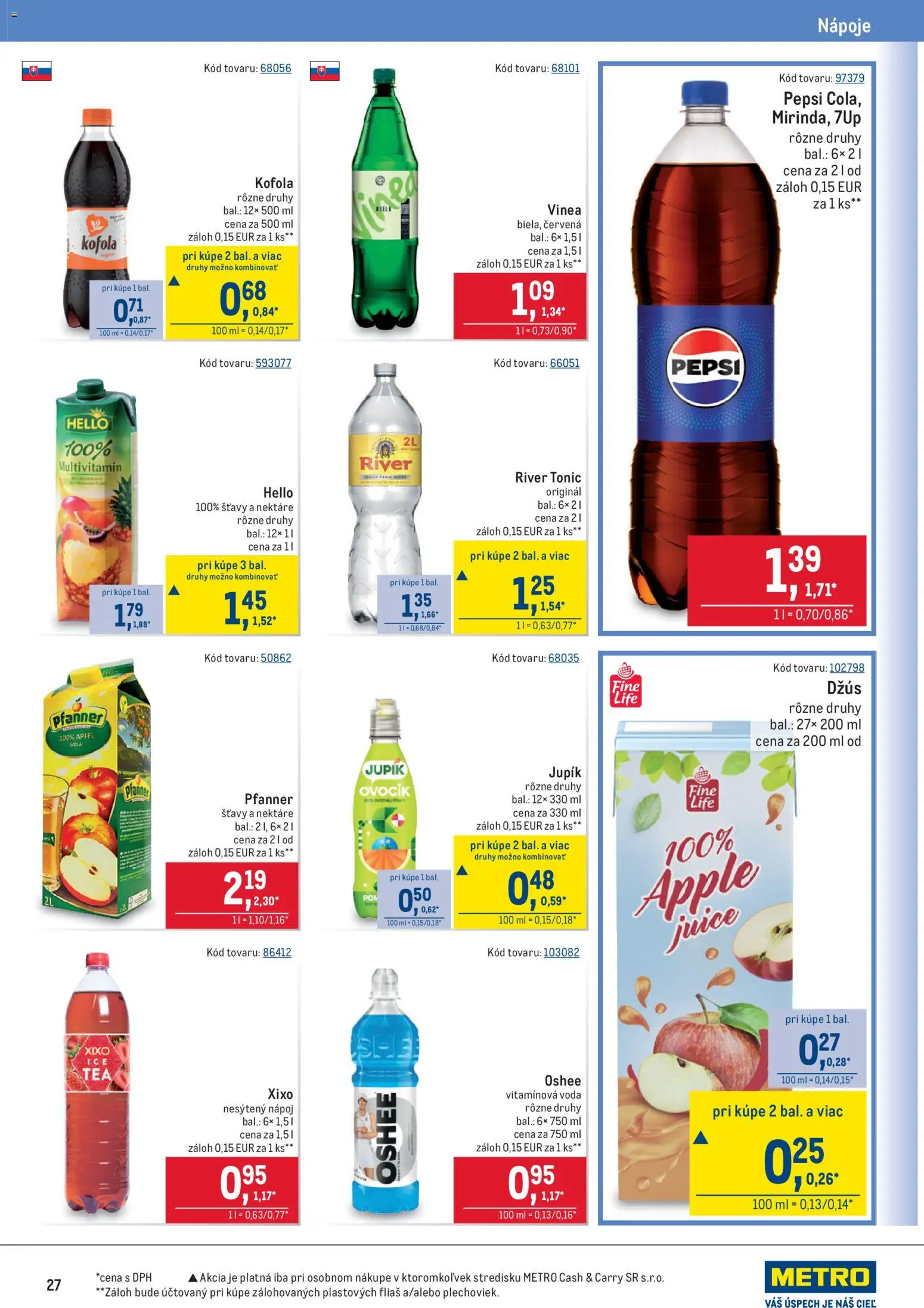 Nové Metro akcie – leták je platný od 02.01.2026 | Strana: 27 | Produkty: Džús, Apple, Voda, Pepsi