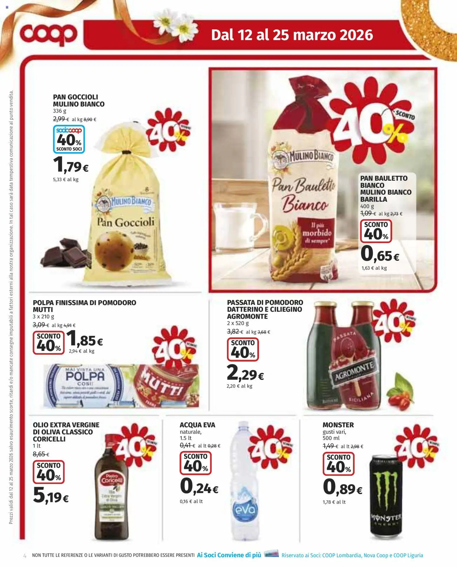 Volantino COOP del 12.03.2026 | Pagina: 4 | Prodotti: Pomodoro, Olio, Passata di pomodoro, Olio extra vergine