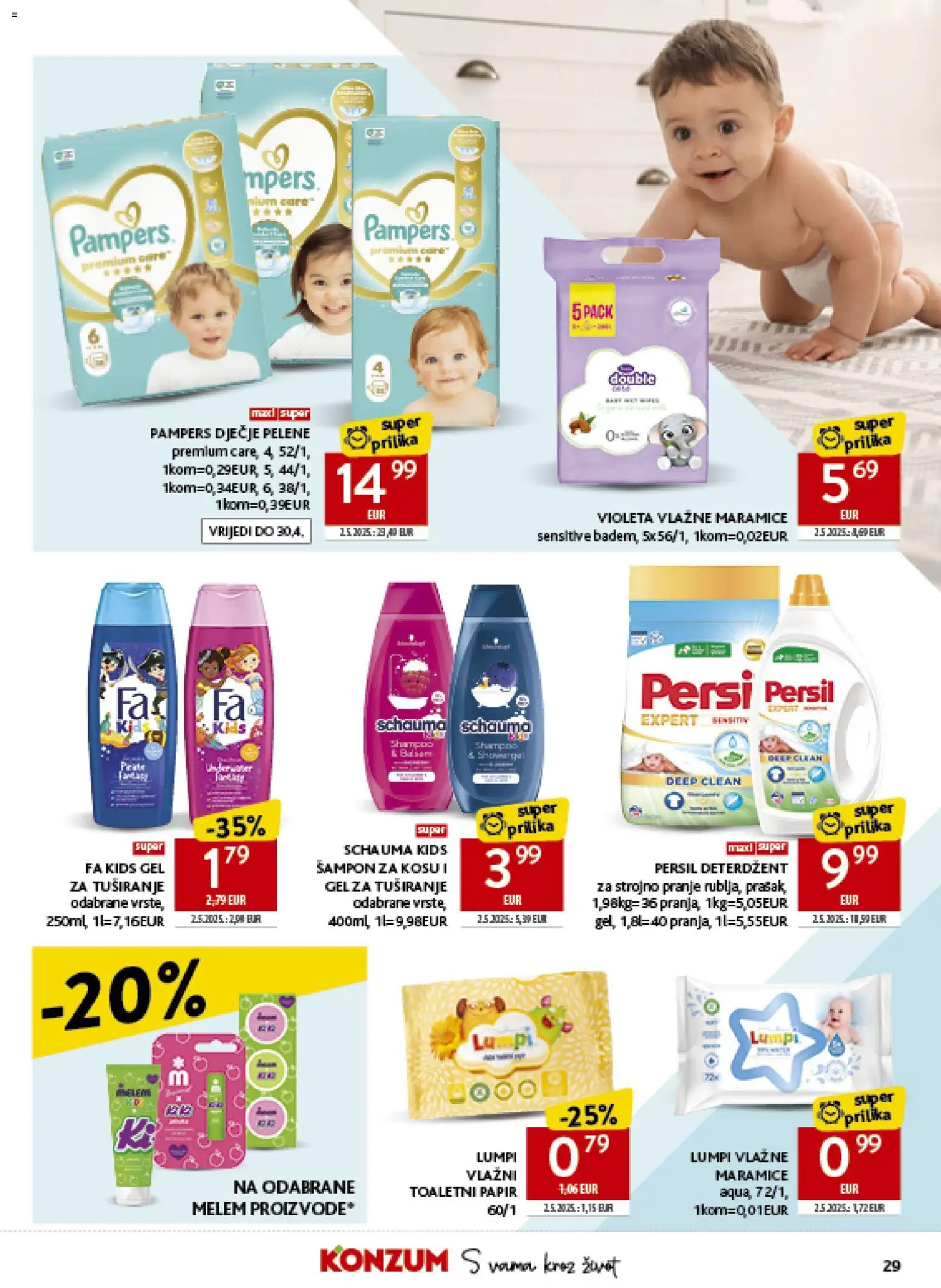 Konzum katalog | vrijedi od 08.04.2026 | Stranica: 29 | Proizvodi: Šampon, Gel za tuširanje, Melem, Toaletni papir
