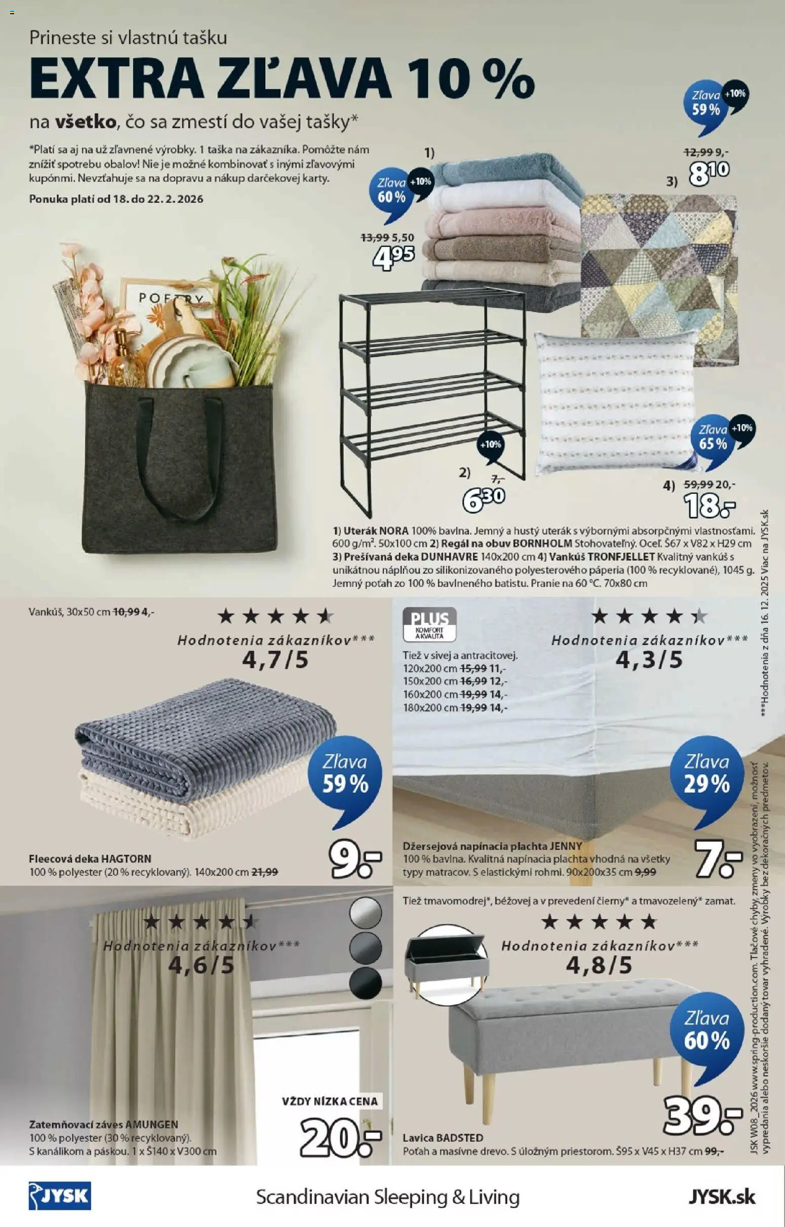 Nové JYSK akcie – leták je platný od 18.02.2026 | Strana: 8 | Produkty: Plachta, Regál, Vankúš, Lavica