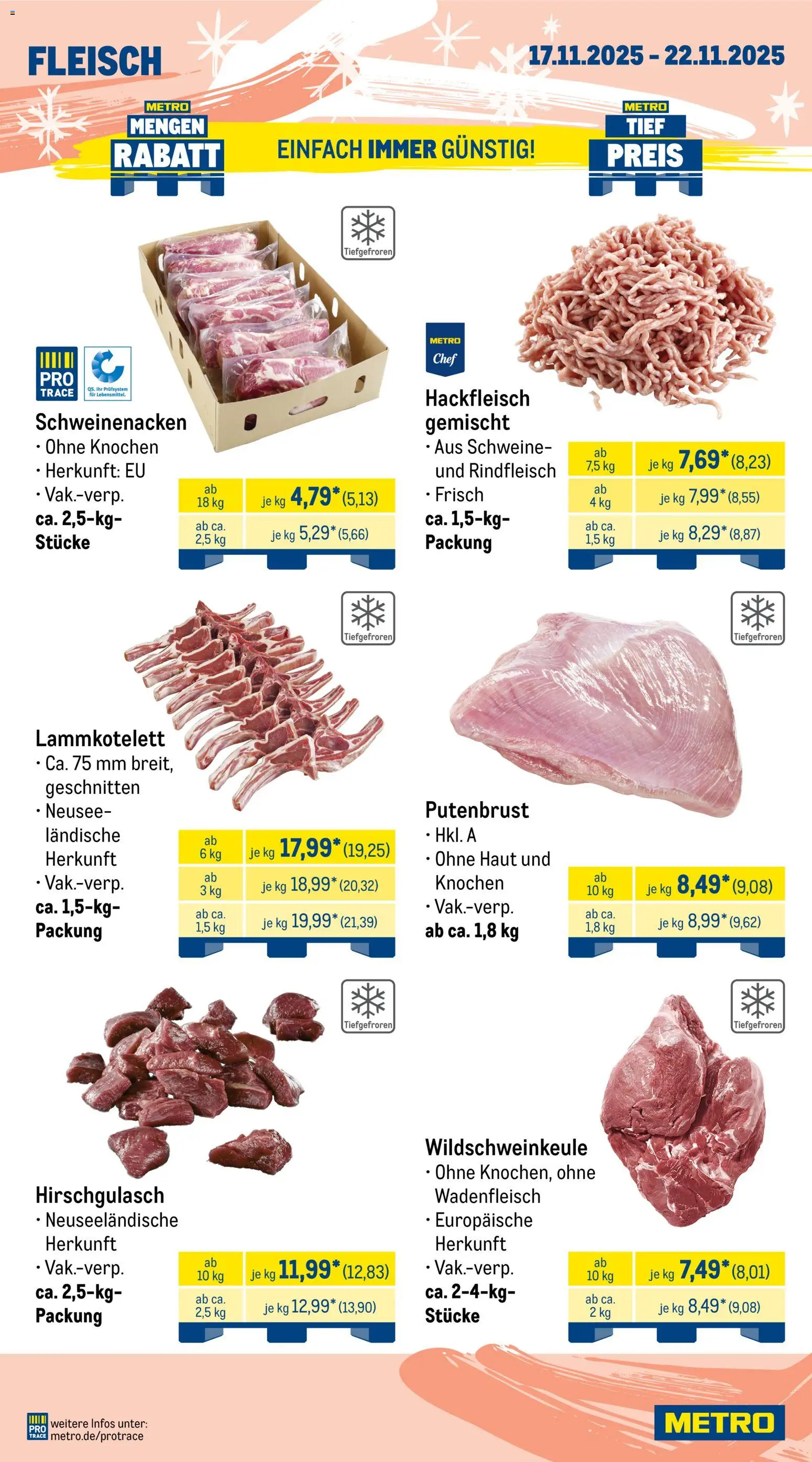 Metro Wochen-Angebote Gastro – gültig ab 17.11.2025 | Seite: 3 | Produkte: Schweinenacken, Rindfleisch, Fleisch, Hackfleisch