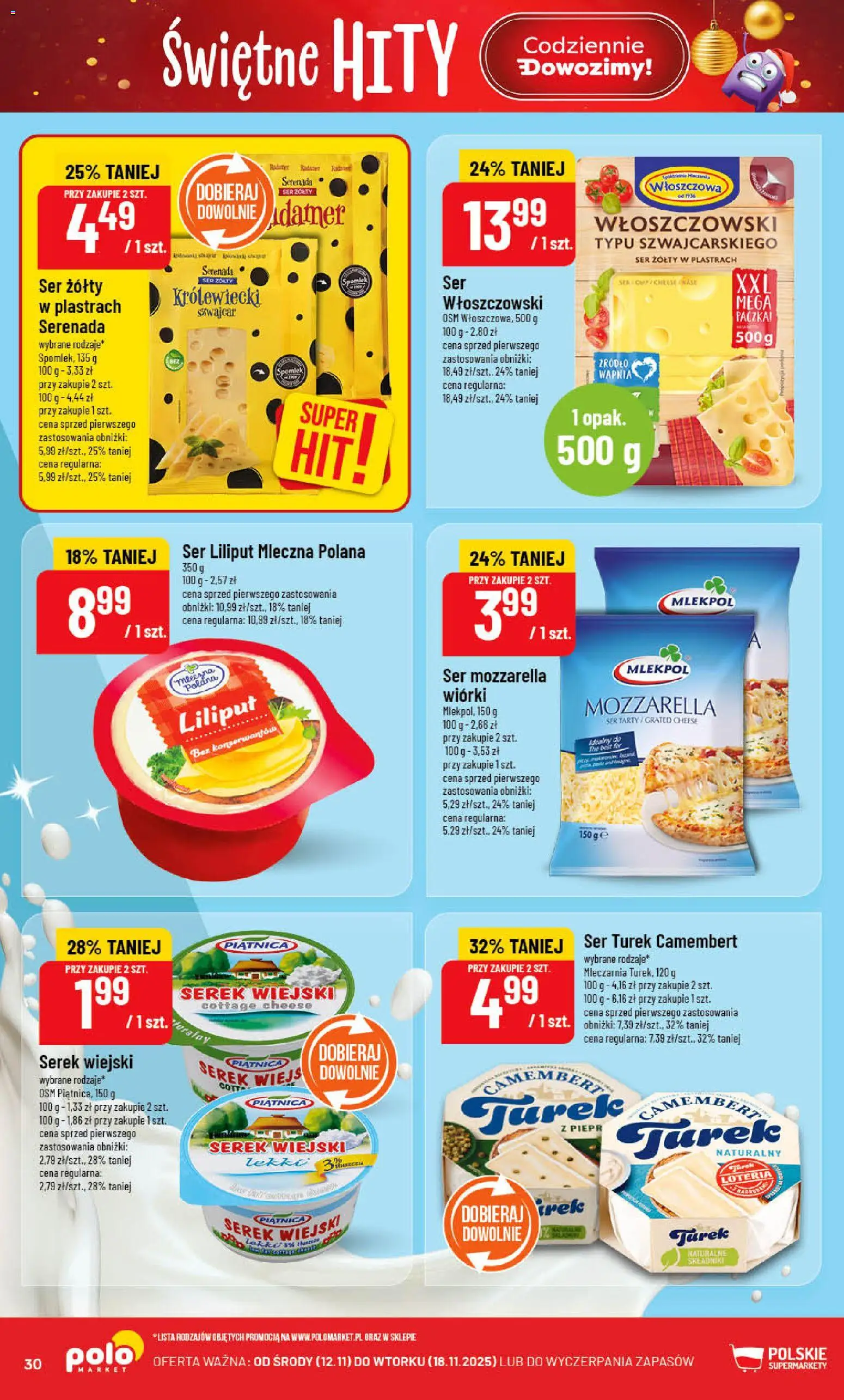 POLOmarket Gazetka od 12.11.2025 | Strona: 30 | Produkty: Camembert, Serek wiejski, Ser, Mozzarella