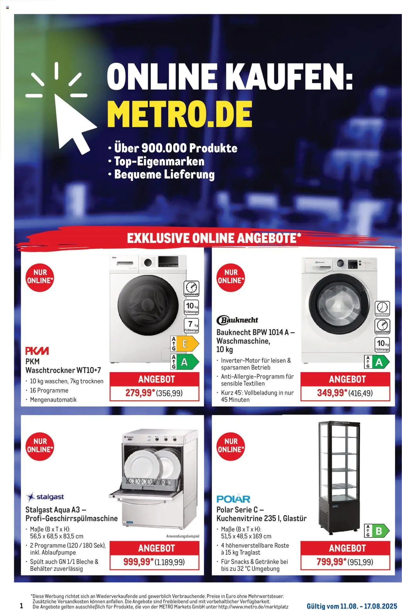 Metro Online Wochen-Angebote - gültig ab dem 11.08.2025 | Seite: 1 | Produkte: Waschtrockner