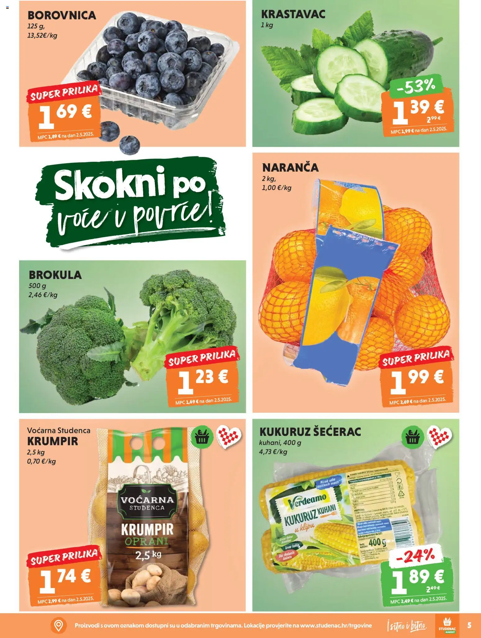 Studenac katalog | vrijedi od 18.03.2026 | Stranica: 5 | Proizvodi: Brokula, Krastavac, Krumpir, Borovnica