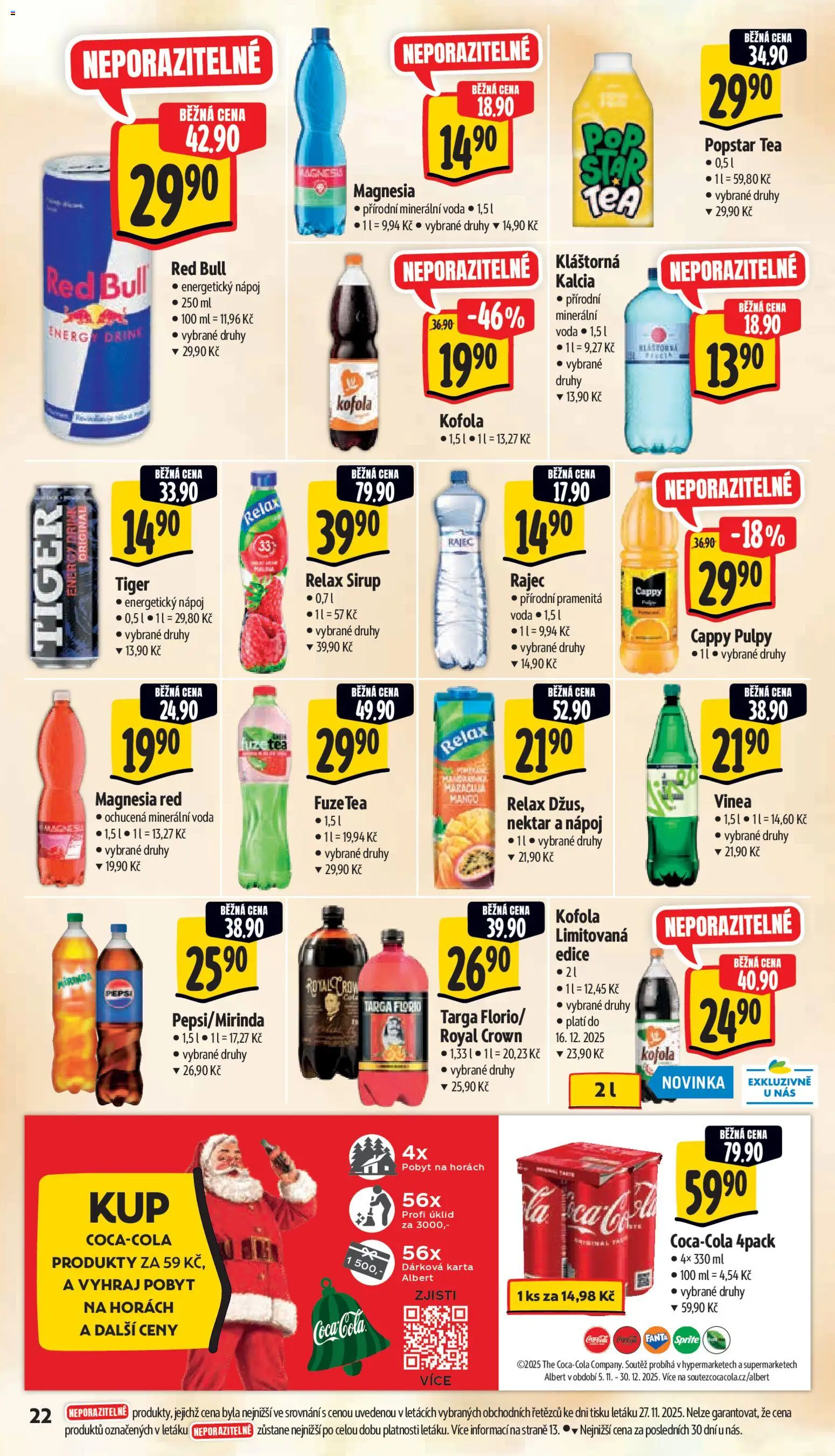 Albert leták - Supermarket od 03.12.2025 | Strana: 29 | Produkty: Tiger, Fuze Tea, Kofola, Minerální voda