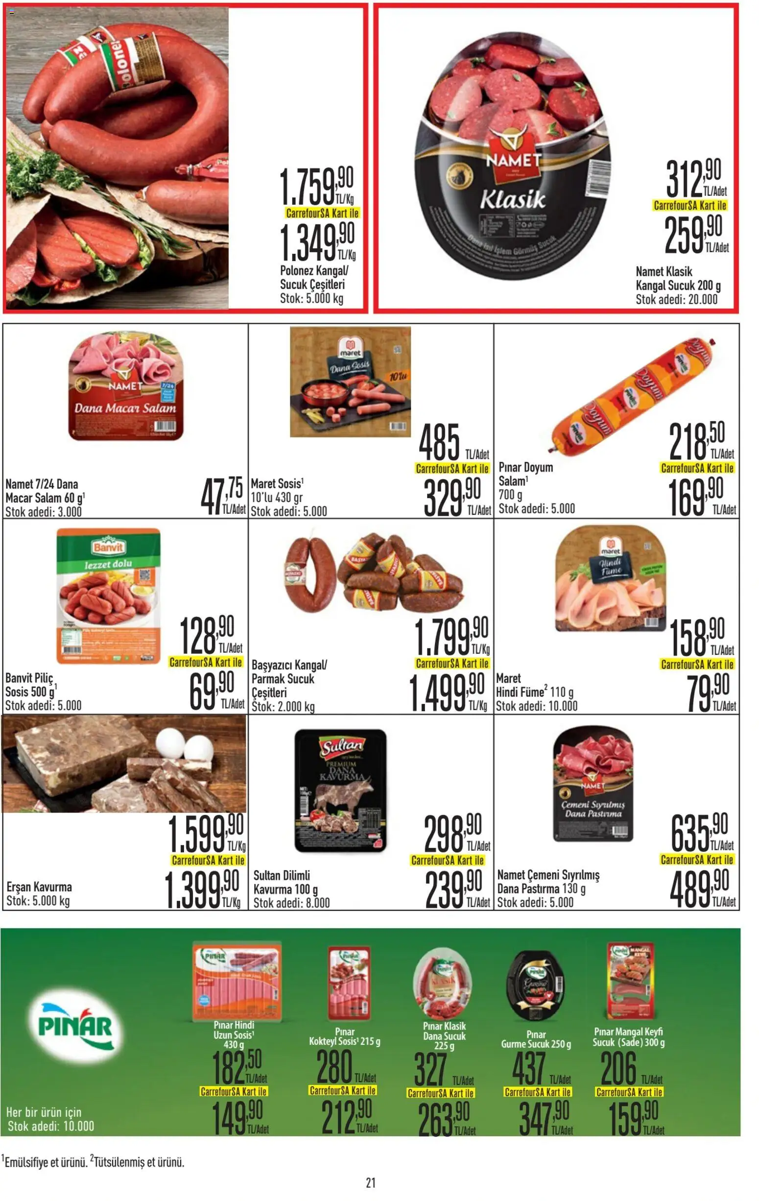 CarrefourSA Katalog - 15.01.2026 tarihinden itibaren geçerlidir | Sayfa: 21 | Ürünler: Salam, Sosis, Piliç, Hindi füme
