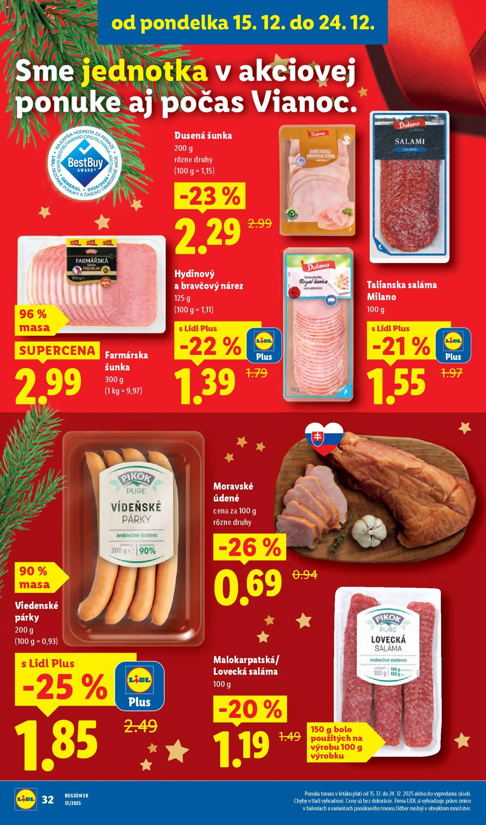 Nové Lidl akcie – leták je platný od 18.12.2025 | Strana: 72 | Produkty: Saláma, Šunka, Párky