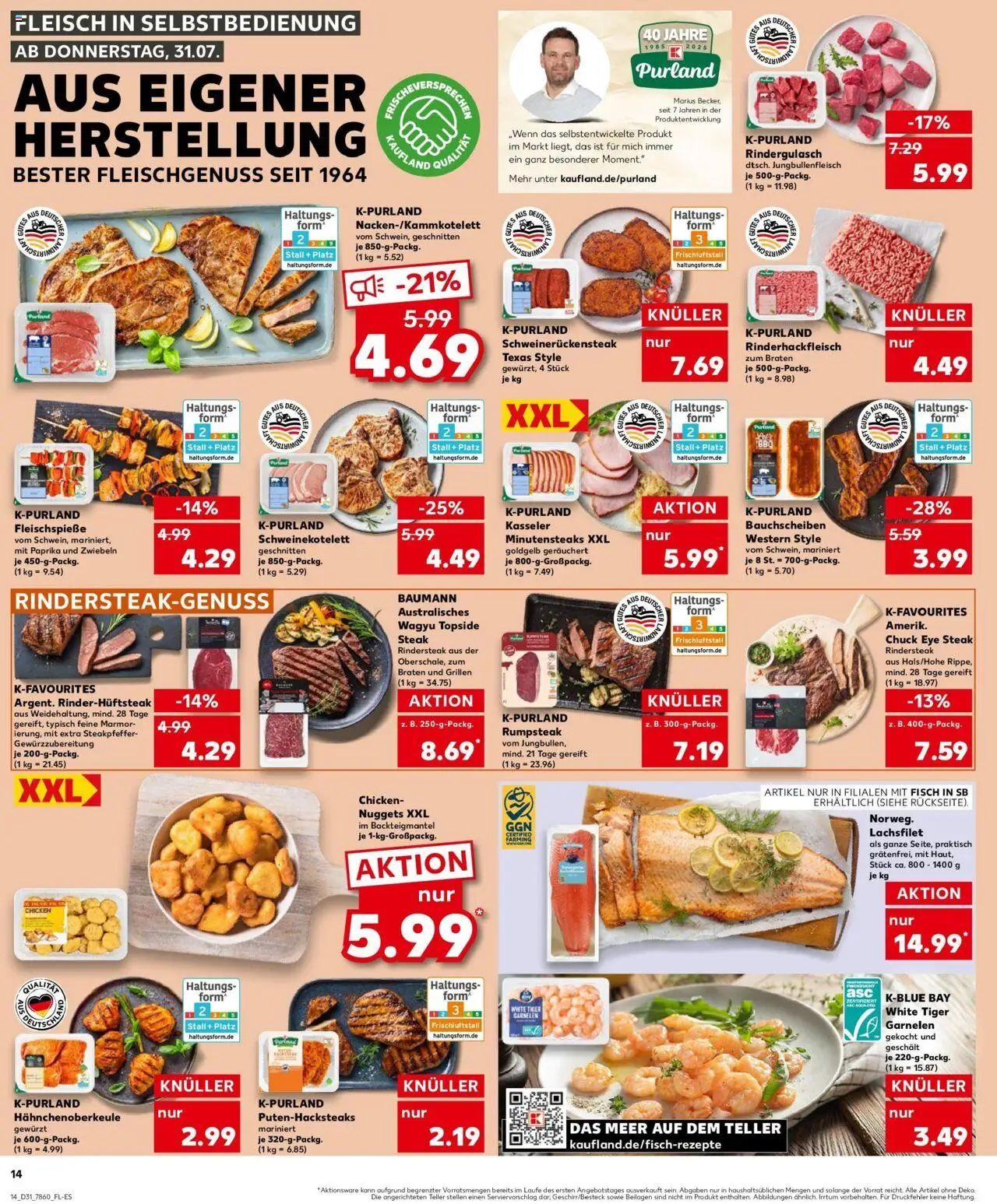 Kaufland prospekt Waldkraiburg	 - gültig ab dem 31.07.2025 | Seite: 14 | Produkte: Rumpsteak, Garnelen, Tiger garnelen, Fleisch