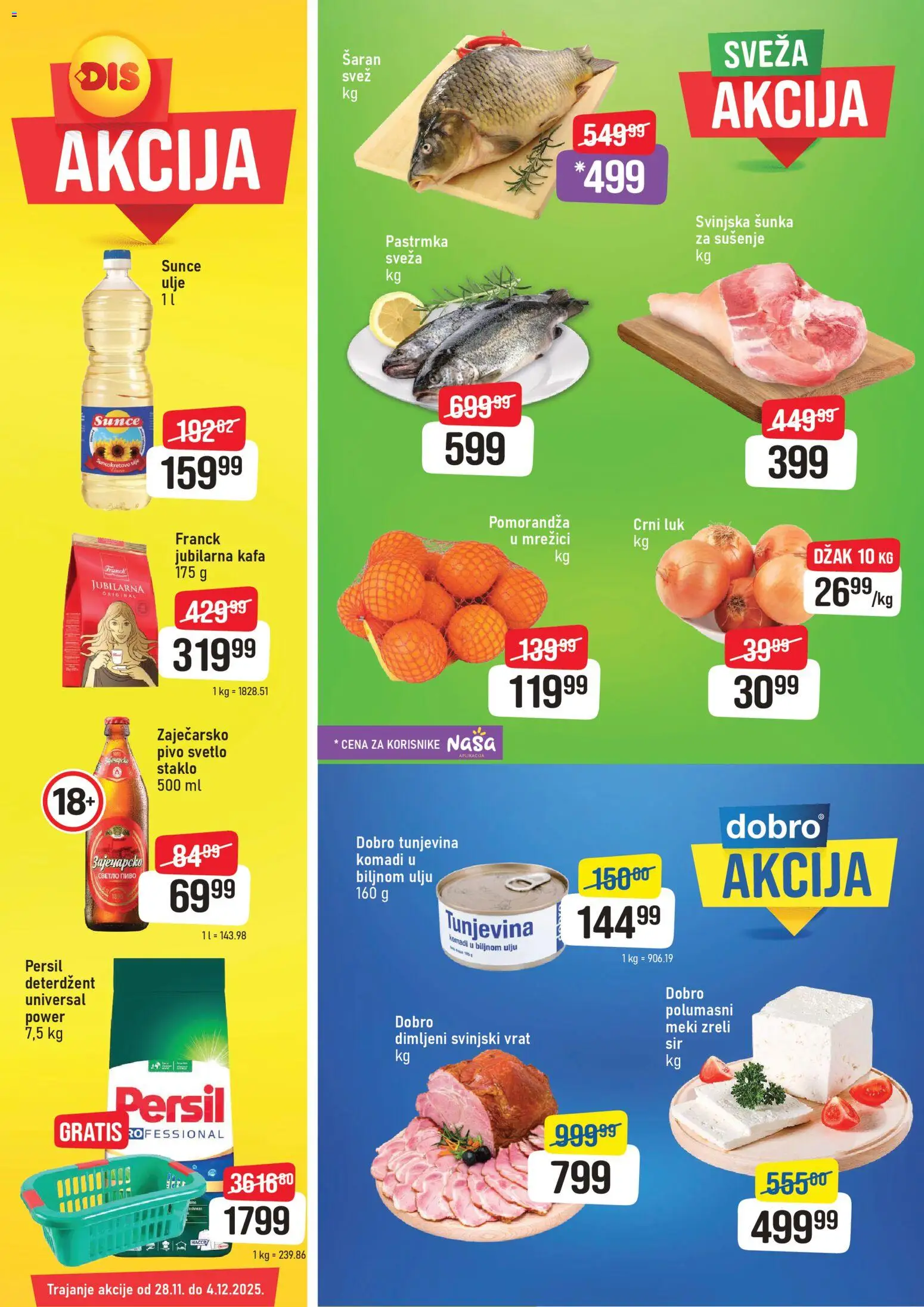 Super DIS katalog - važi od 28.11.2025 | Strana: 1 | Proizvode: Pastrmka, Zaječarsko pivo, Crni luk, Persil