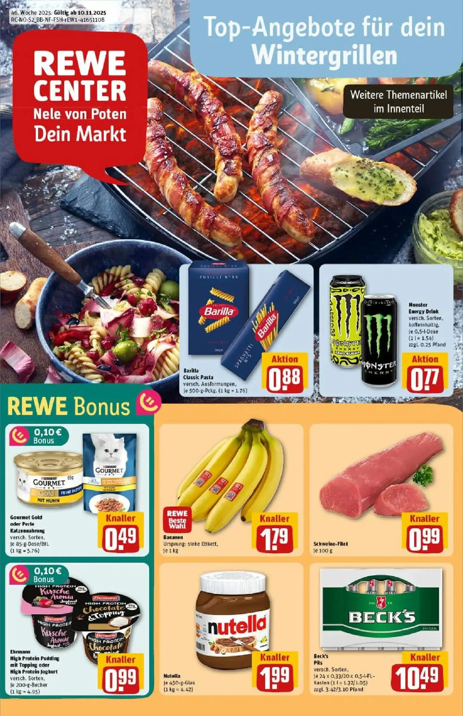 Rewe prospekt Lübeck	 – gültig ab 10.11.2025 | Seite: 1 | Produkte: Energy, Pils, Bananen, Pasta