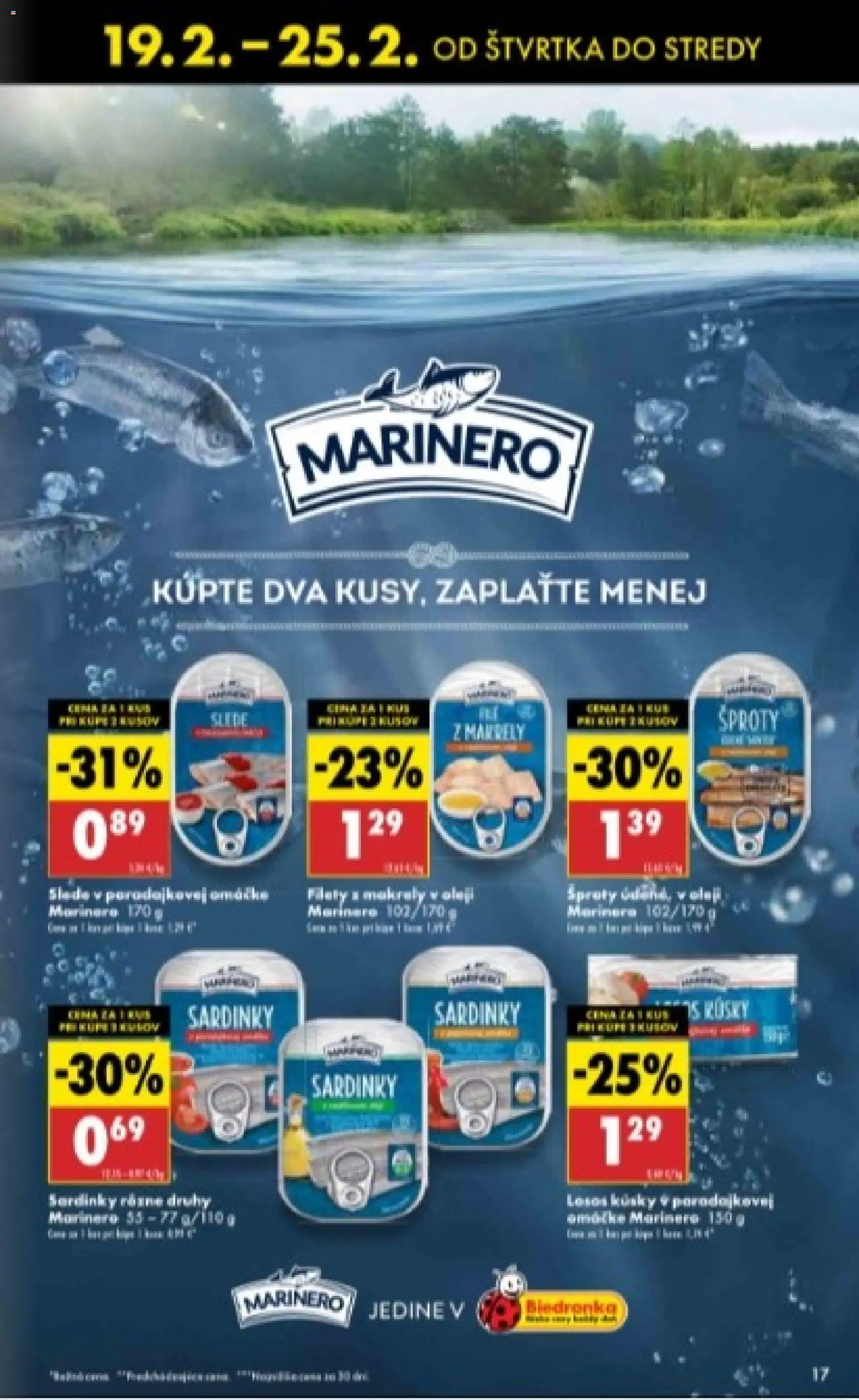Nové Biedronka akcie – leták je platný od 19.02.2026 | Strana: 17 | Produkty: Olej, Sardinky, Losos, Omáčka