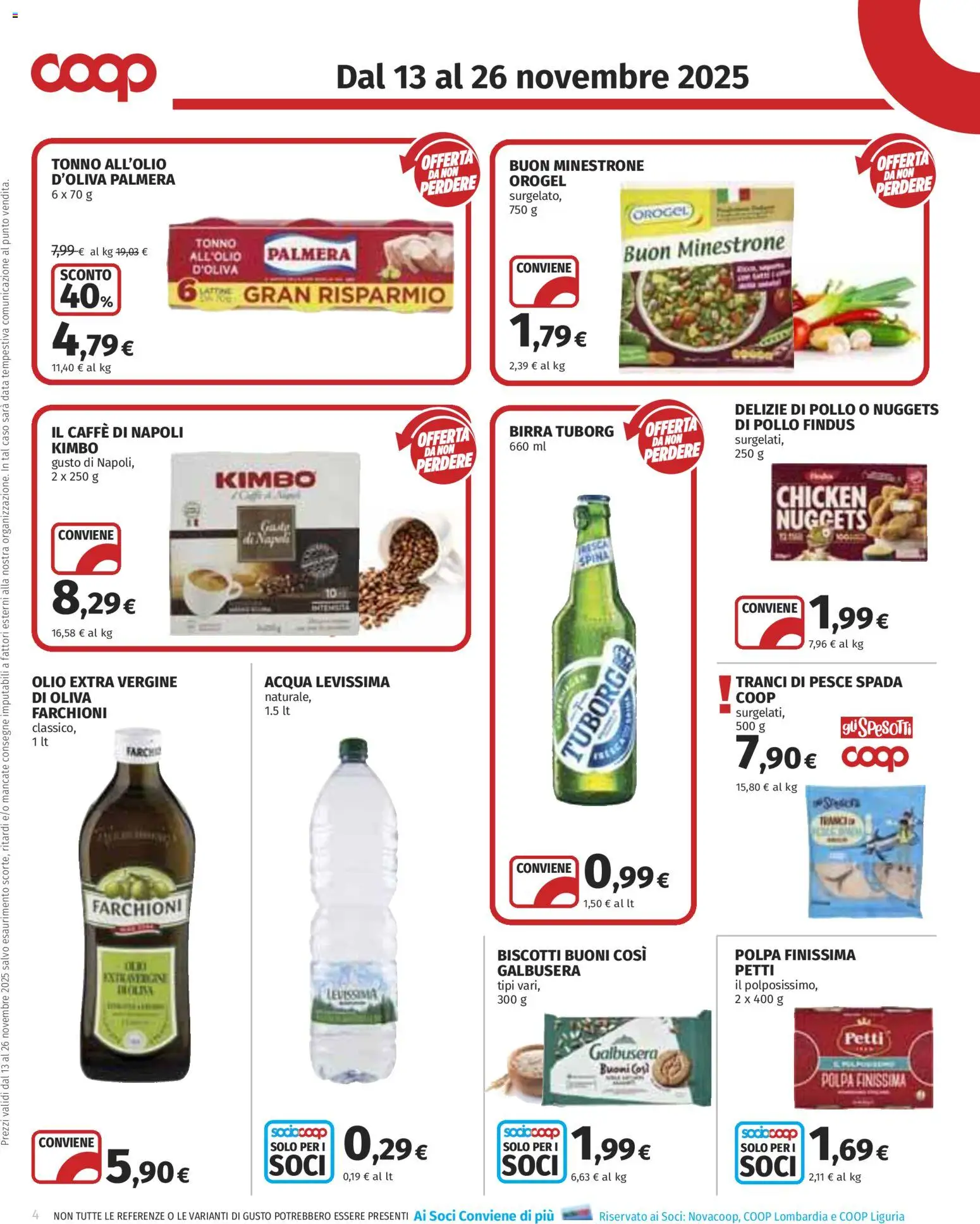 Volantino COOP del 13.11.2025 | Pagina: 4 | Prodotti: Caffè, Birra, Biscotti, Pesce spada