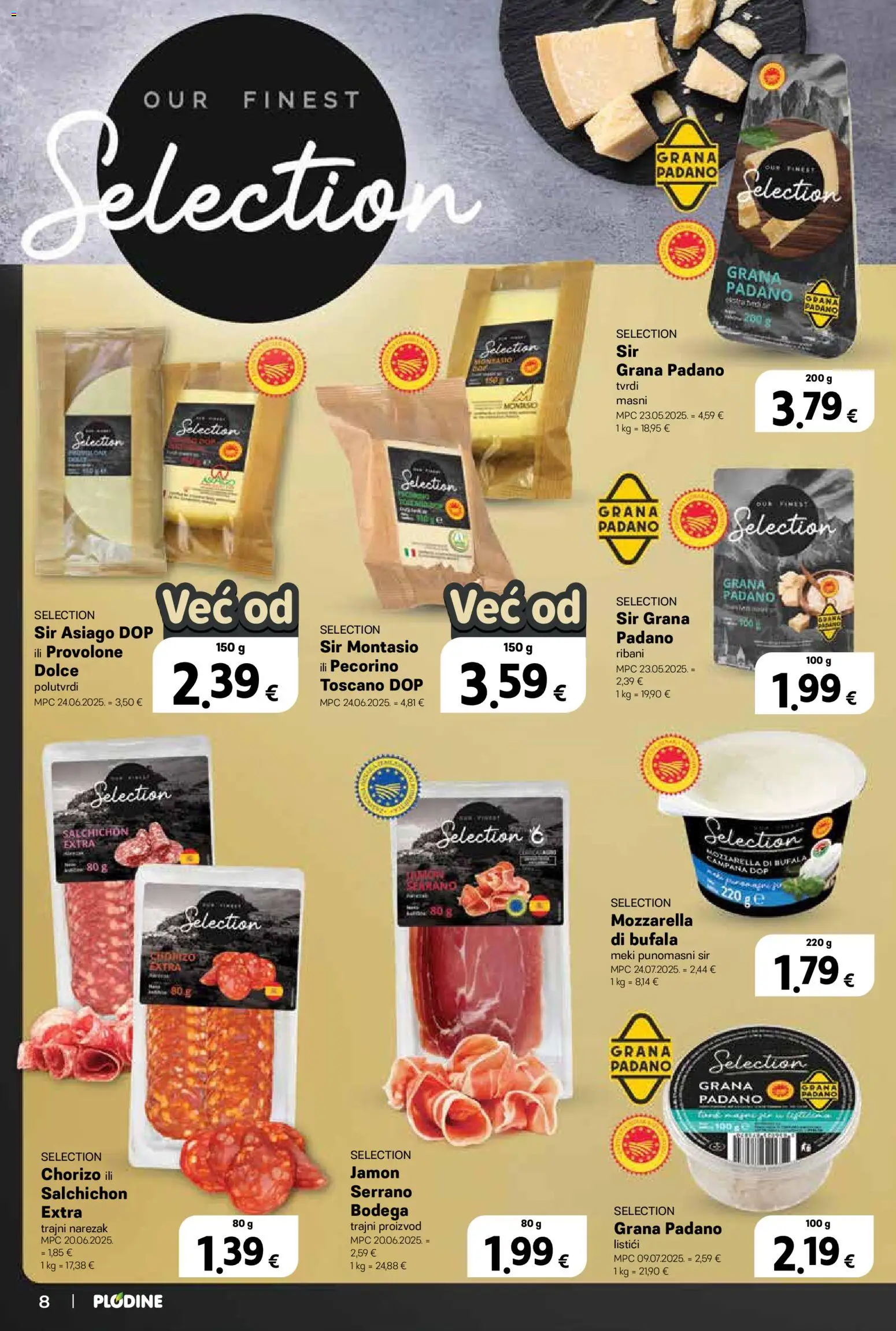 Plodine katalog | vrijedi od 10.12.2025 | Stranica: 8 | Proizvodi: Grana Padano, Mozzarella, Sir, Narezak