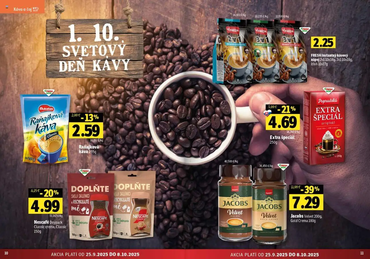 Nové Fresh akcie – leták je platný od 25.09.2025 | Strana: 6 | Produkty: Jacobs Velvet, Káva, Čaj
