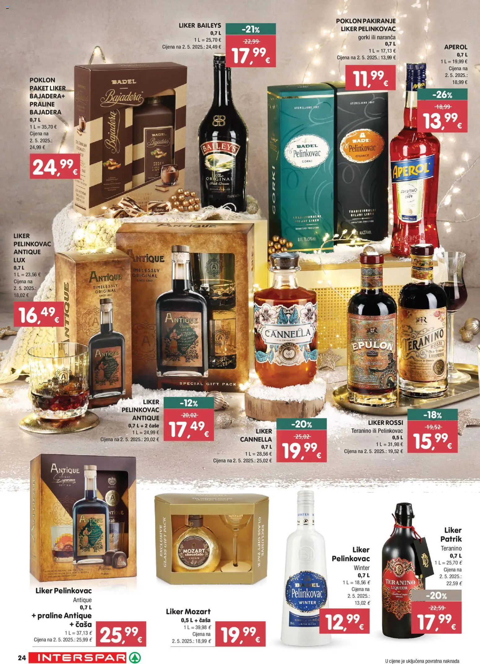 Interspar katalog | vrijedi od 27.11.2025 | Stranica: 24 | Proizvodi: Praline, Čaše, Liker, Teranino