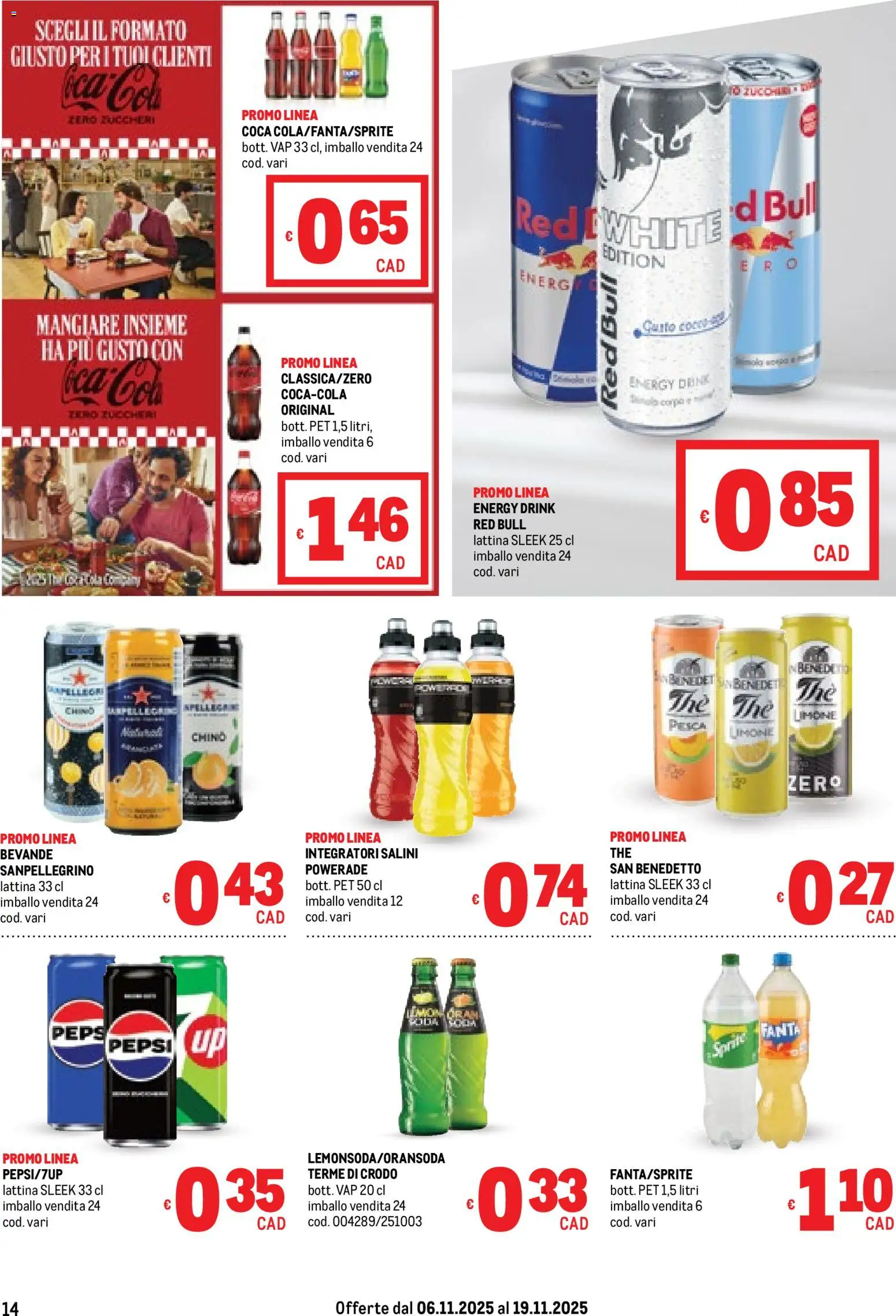 Volantino Metro del 06.11.2025 | Pagina: 14 | Prodotti: Pesca, Fanta, Red Bull, Pepsi