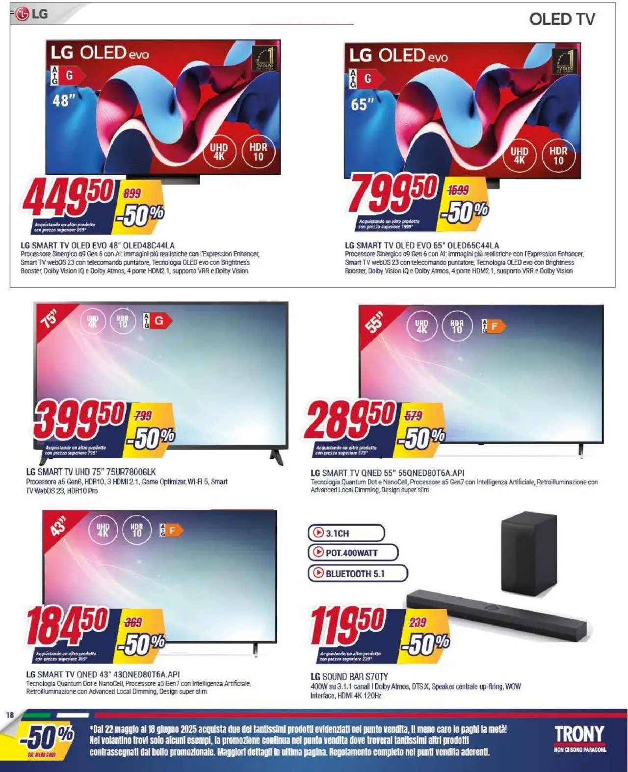 Volantino Trony del 22.05.2025 | Pagina: 18 | Prodotti: Telecomando, smart TV, TV, Speaker