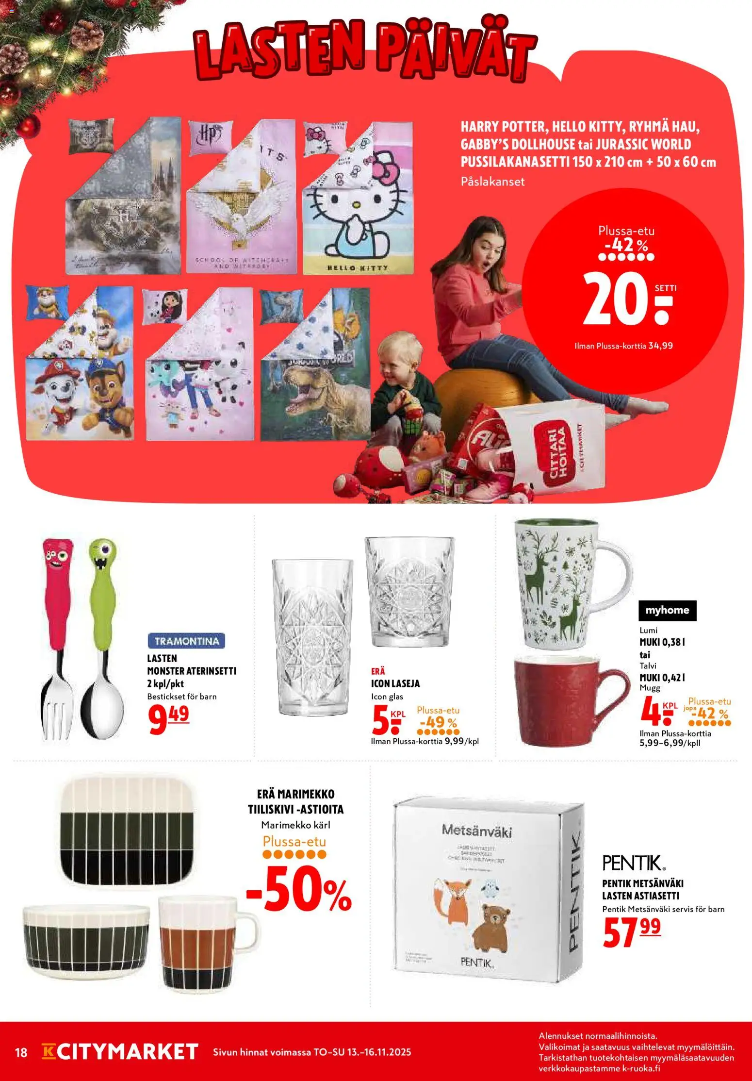 K-Citymarket tarjoukset – voimassa 13.11.2025 alkaen | Sivu: 18 | Tuotteet: Pussilakanasetti, Muki