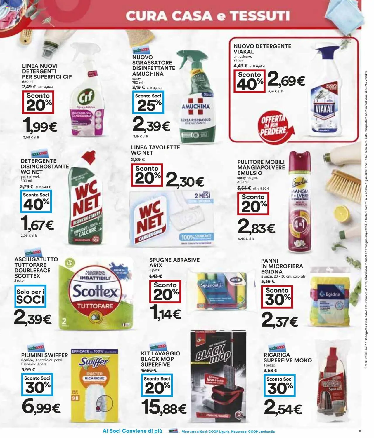 Volantino COOP del 07.08.2025 | Pagina: 19 | Prodotti: Candeggina, Sgrassatore, Asciugatutto, WC
