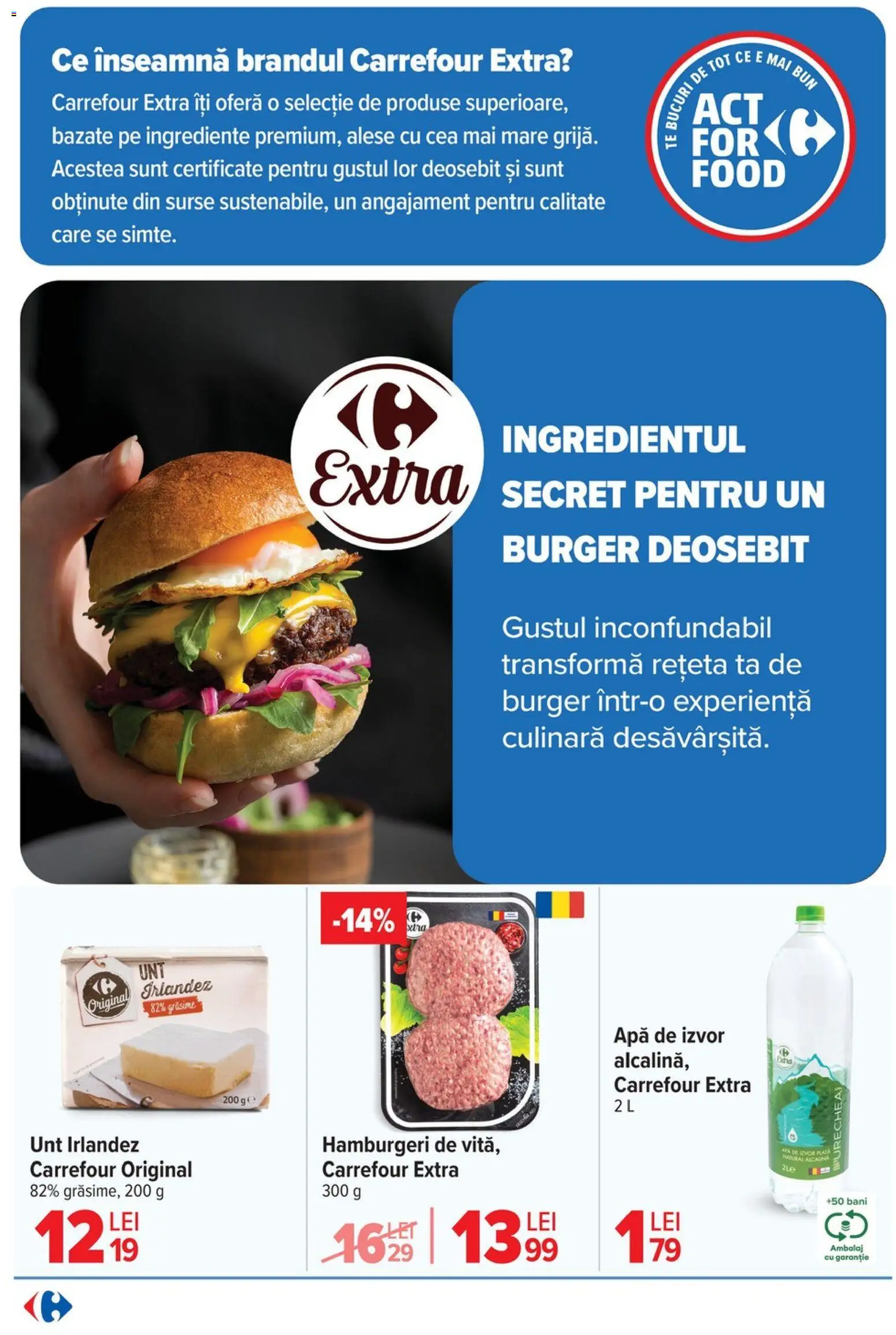 Noul catalog Carrefour – valabil de la 29.10.2025 | Pagină: 45 | Produse: Unt, Burger, Apă