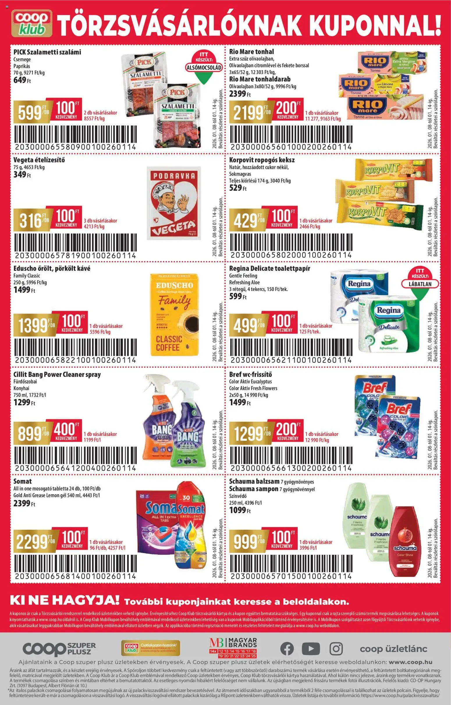 COOP akciós ujság - amely érvényes a következő dátumtól: 08.01.2026 | Oldal: 12 | Termékek: Vegeta, Tonhal, Ételízesítő, Keksz