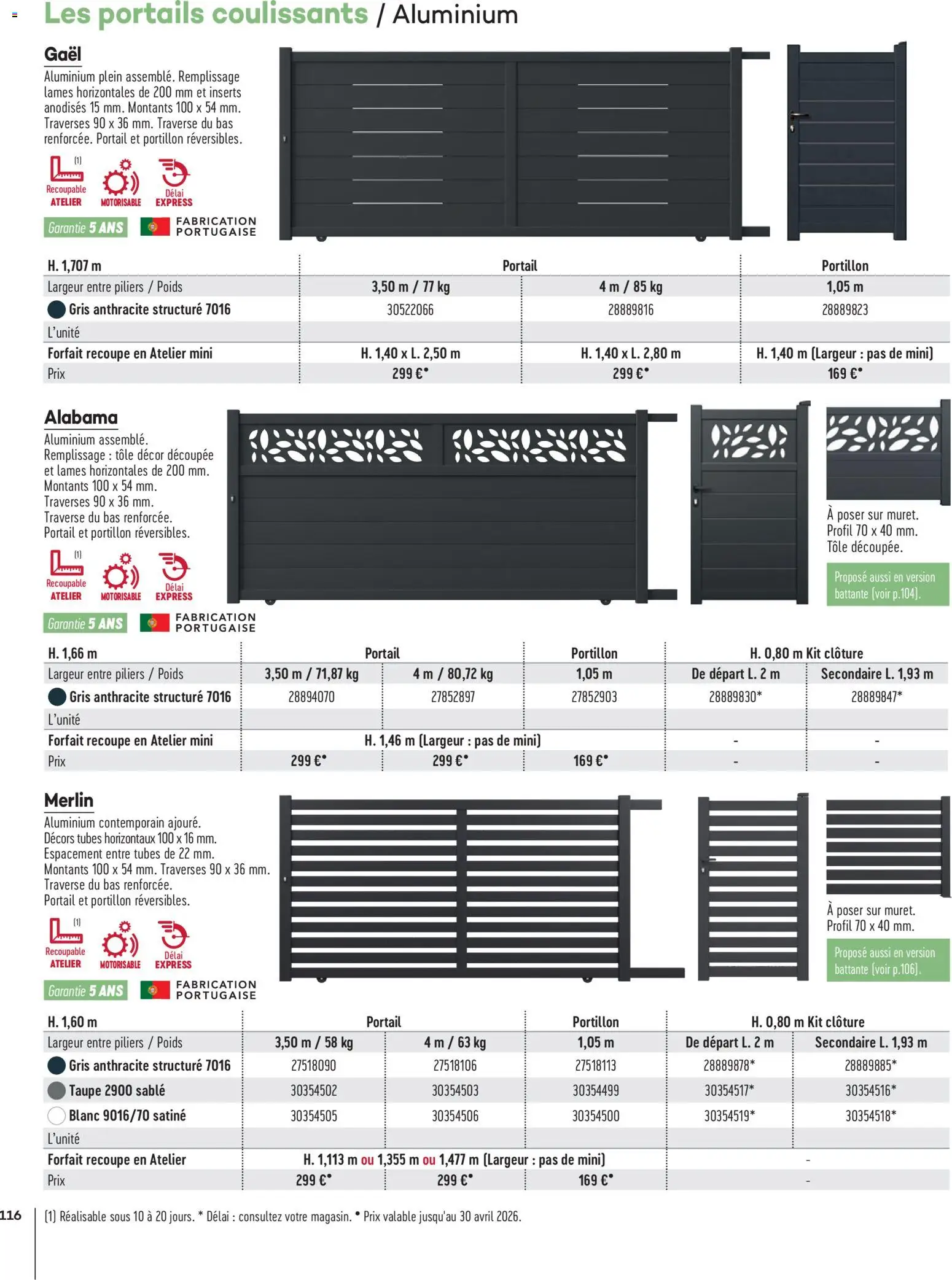 {H1} | Page: 116 | Produits: Poids, Portail, Clôture