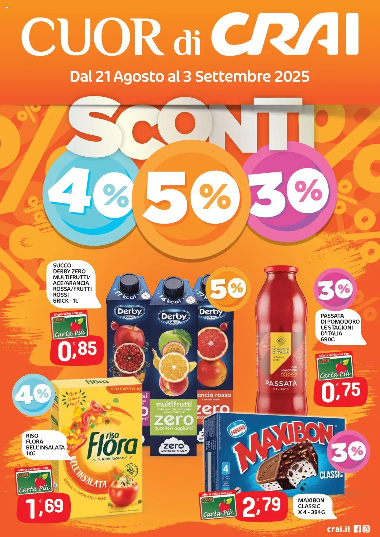 Volantino CRAI del 21.08.2025 | Pagina: 1 | Prodotti: Riso, Pomodoro, Pesca, Arancia