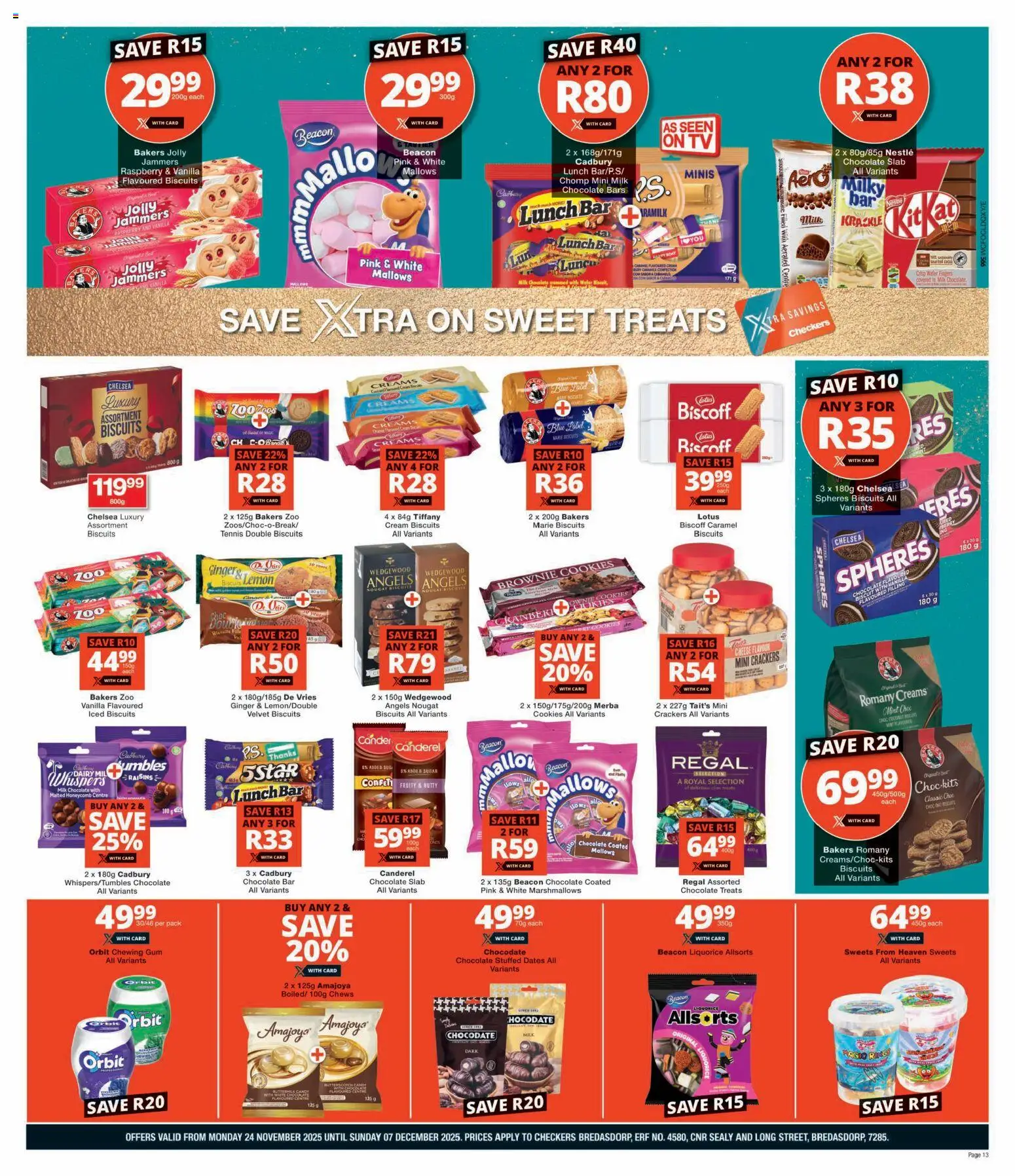 New Checkers catalogue – valid from 24.11.2025 | Page: 13 | Products: Sweets, Milk, Cookies, Lemon