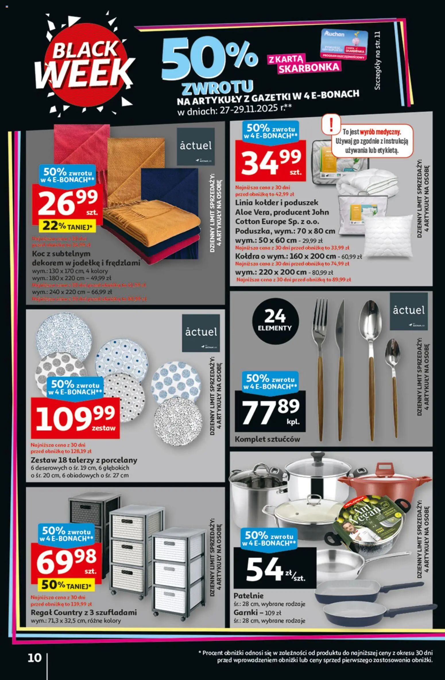 Auchan Black Friday od 27.11.2025 | Strona: 10 | Produkty: Karta, Koc, Regał, Garnki