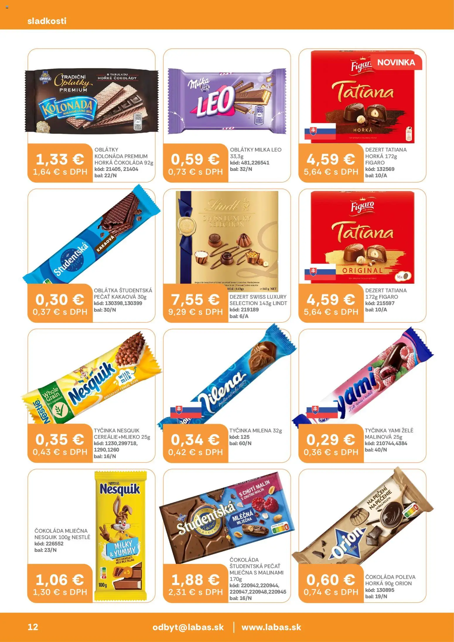 Nové Labaš akcie – leták je platný od 16.01.2026 | Strana: 12 | Produkty: Lindt, Čokoláda, Študentská pečať, Milka
